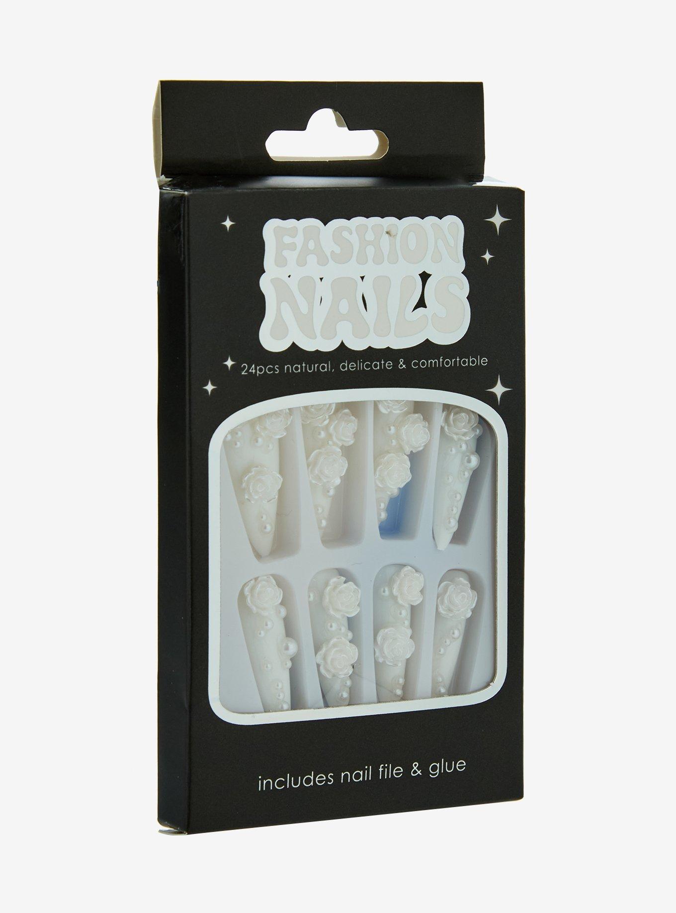 White Floral Pearl Press-On Nails, , hi-res