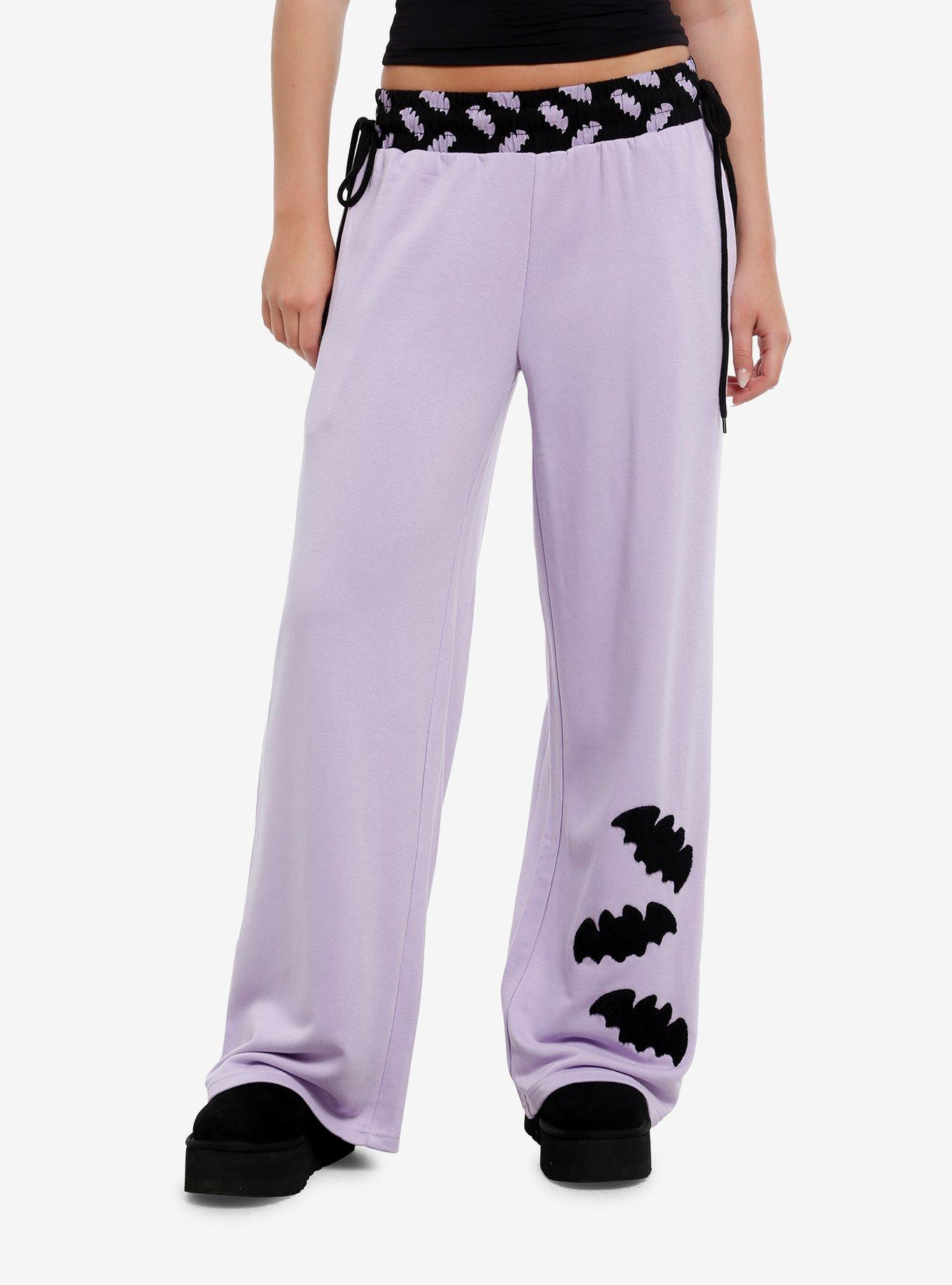Sweet Society Lavender & Black Bats Wide Leg Lounge Pants, , hi-res