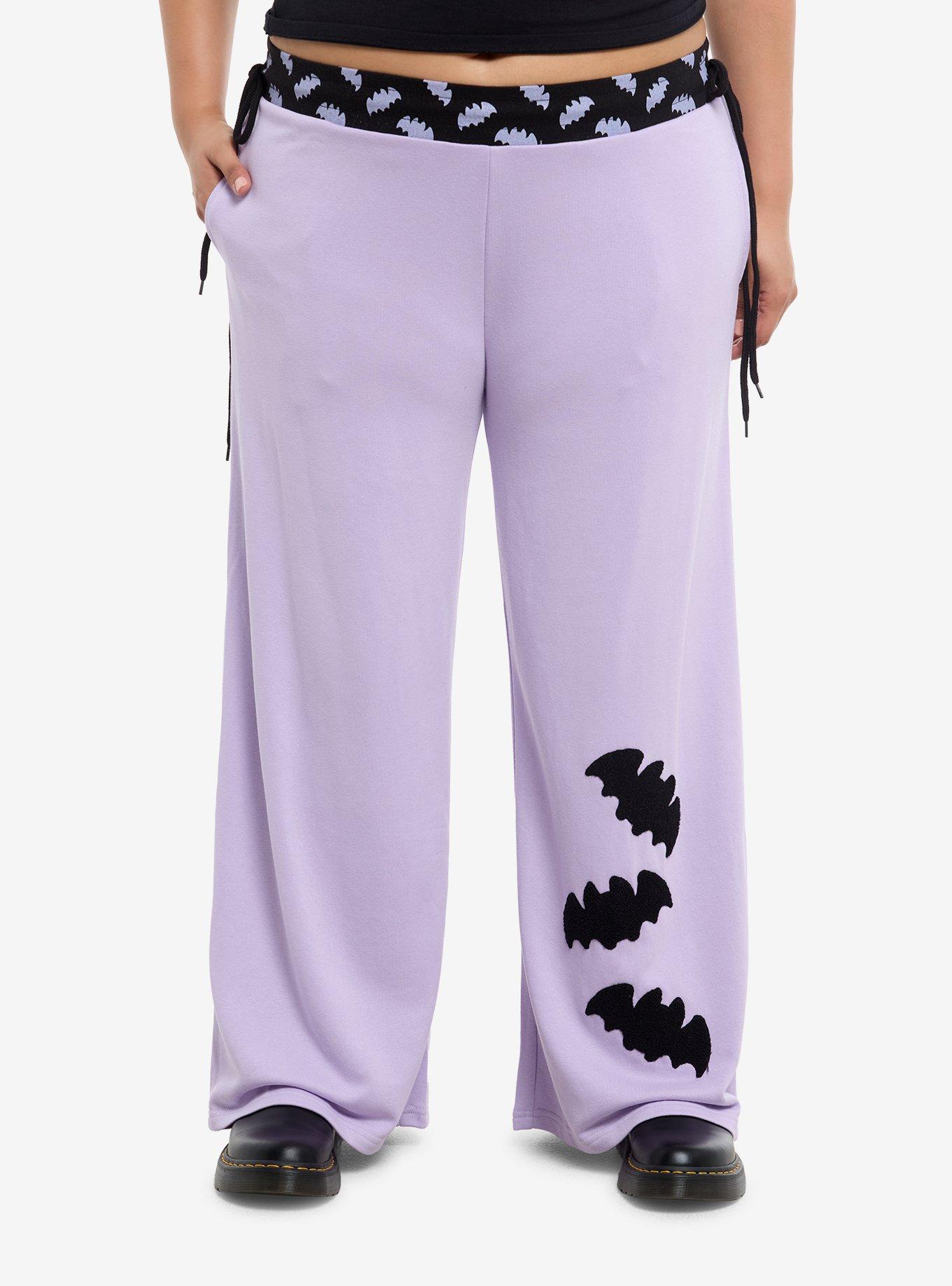 Sweet Society Lavender & Black Bats Wide Leg Lounge Pants Plus Size, , hi-res