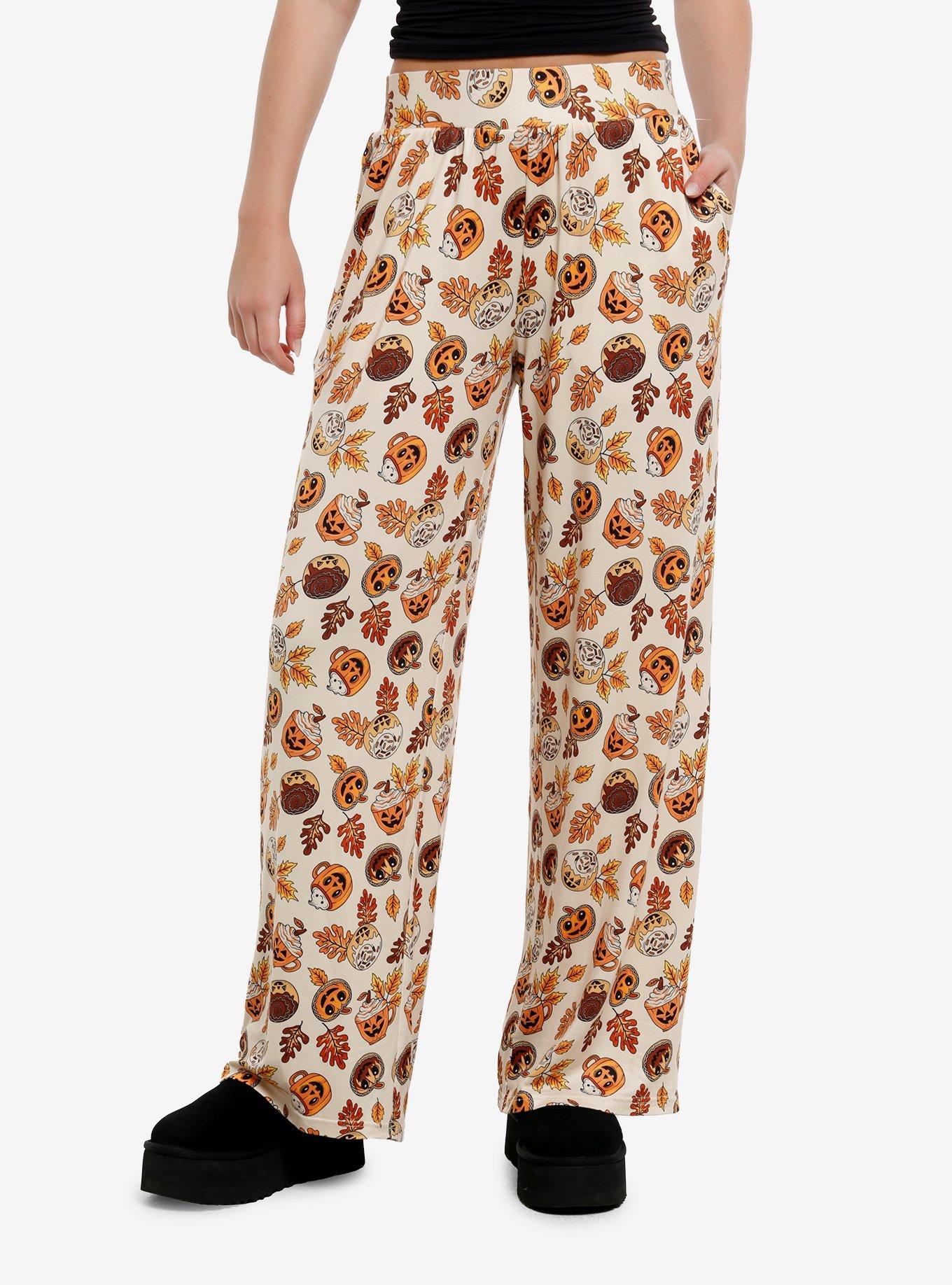 Thorn & Fable Pumpkin Spice Jack-O'-Lanterns Wide Leg Lounge Pants, , hi-res
