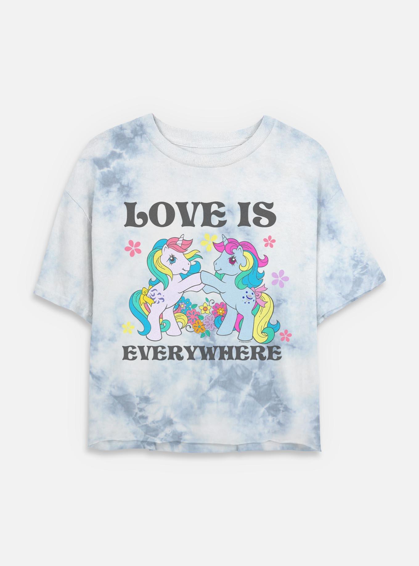 My Little Pony Made In The 80s Girls Slouchy Sweatshirt Love Is Everywhere Tie Dye Crop Womens T-Shirt, WHITEBLUE, hi-res