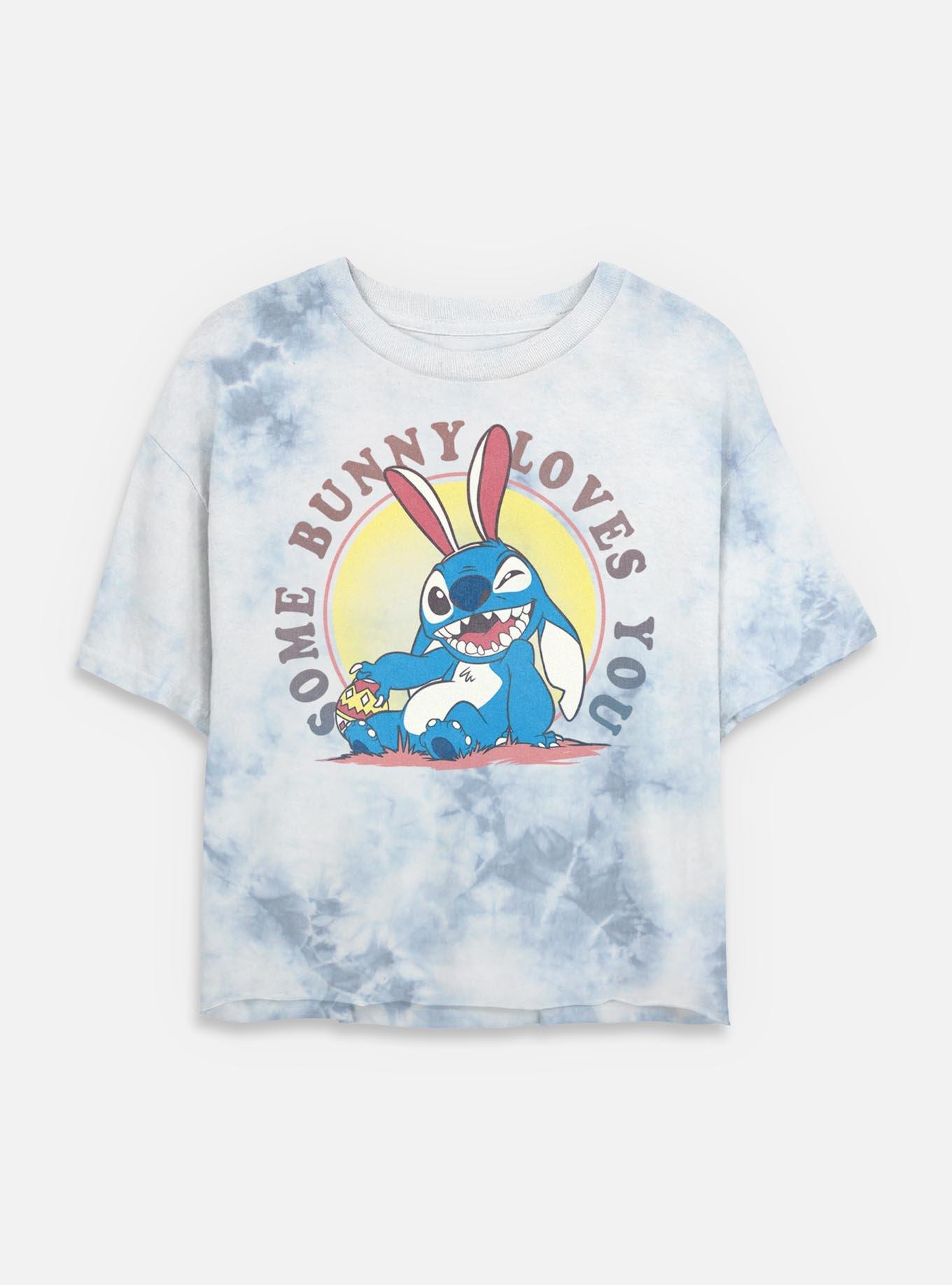 Disney Lilo & Stitch Some Bunny Loves You Tie Dye Crop Womens T-Shirt, WHITEBLUE, hi-res