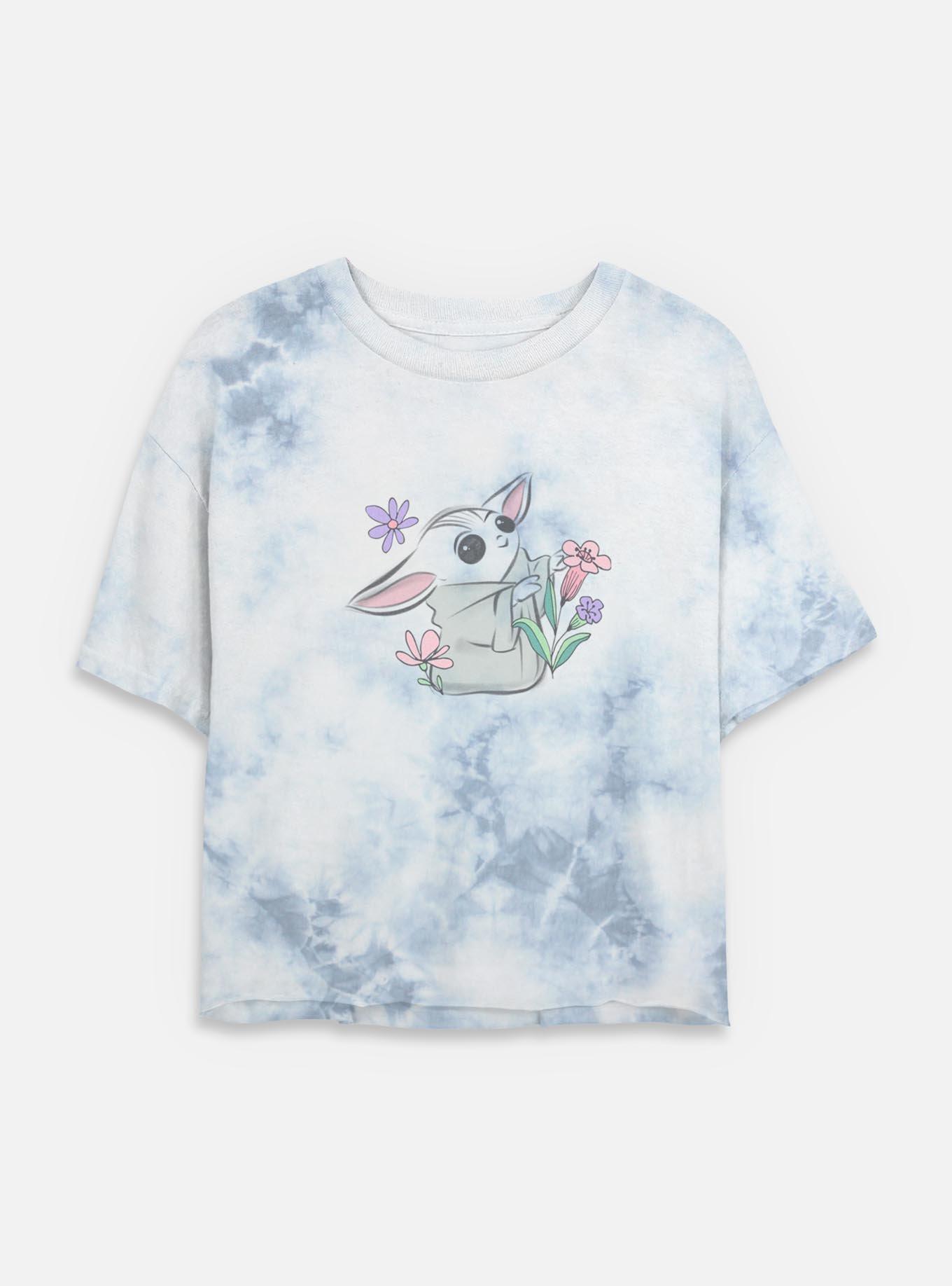 Star Wars The Mandalorian The Child Springs Ahead Tie Dye Crop Womens T-Shirt, WHITEBLUE, hi-res