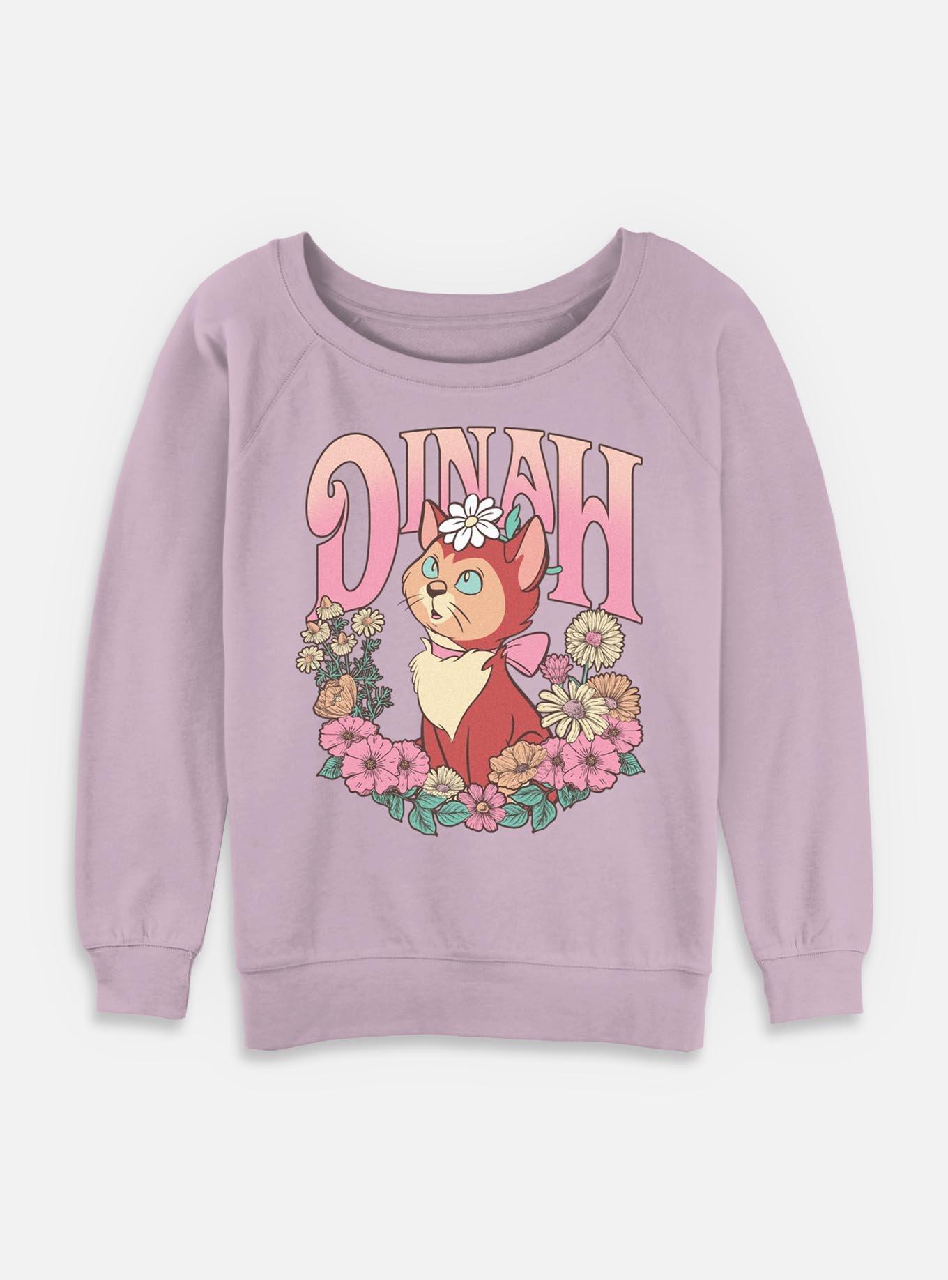 Disney Alice in Wonderland Cheshire Cat's Way Girls T-Shirt Dinah Floral Wreath Womens Slouchy Sweatshirt, , hi-res