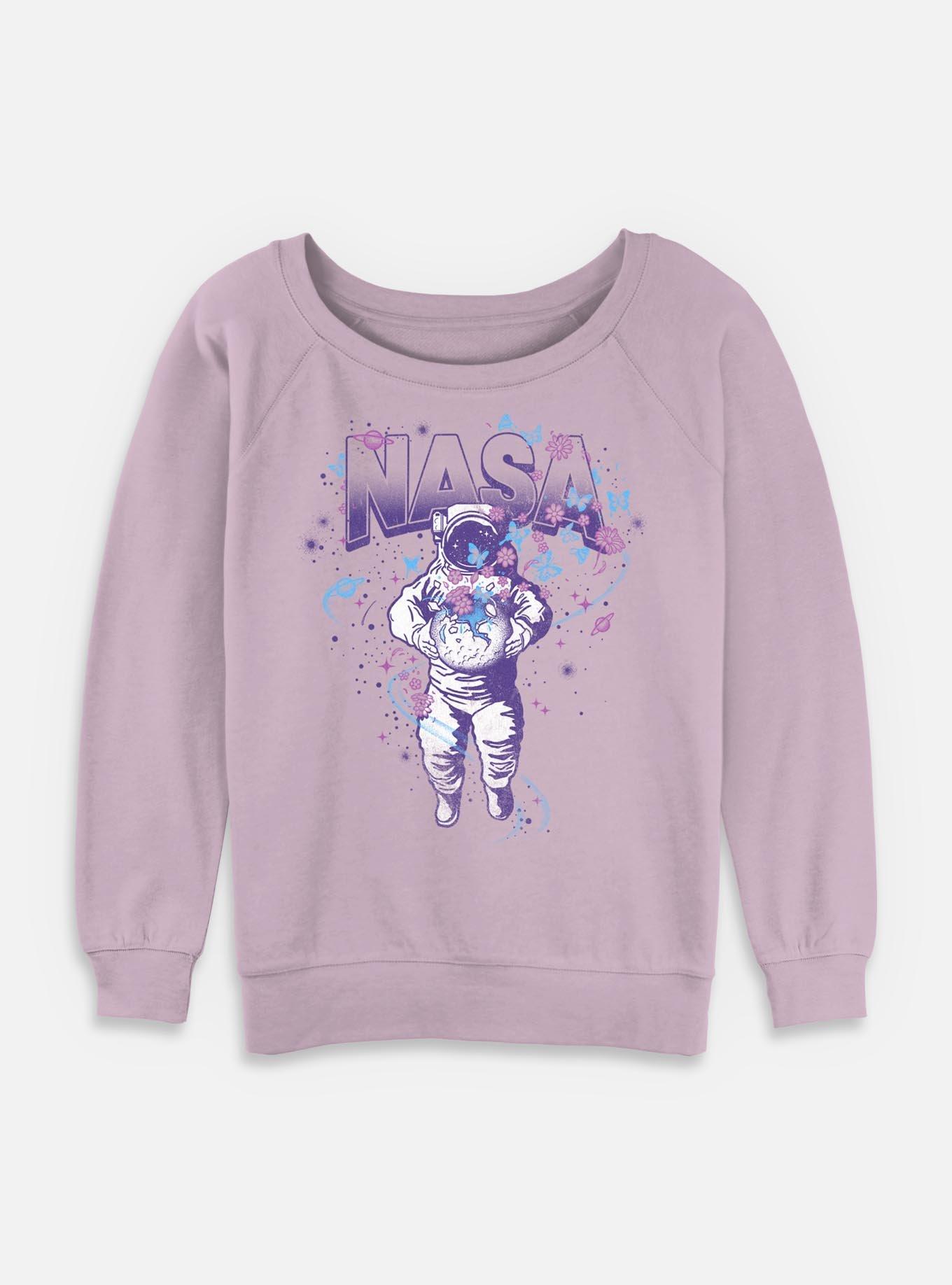 NASA Paint Style Astronaut Womens Slouchy Sweatshirt, LAVENDER, hi-res