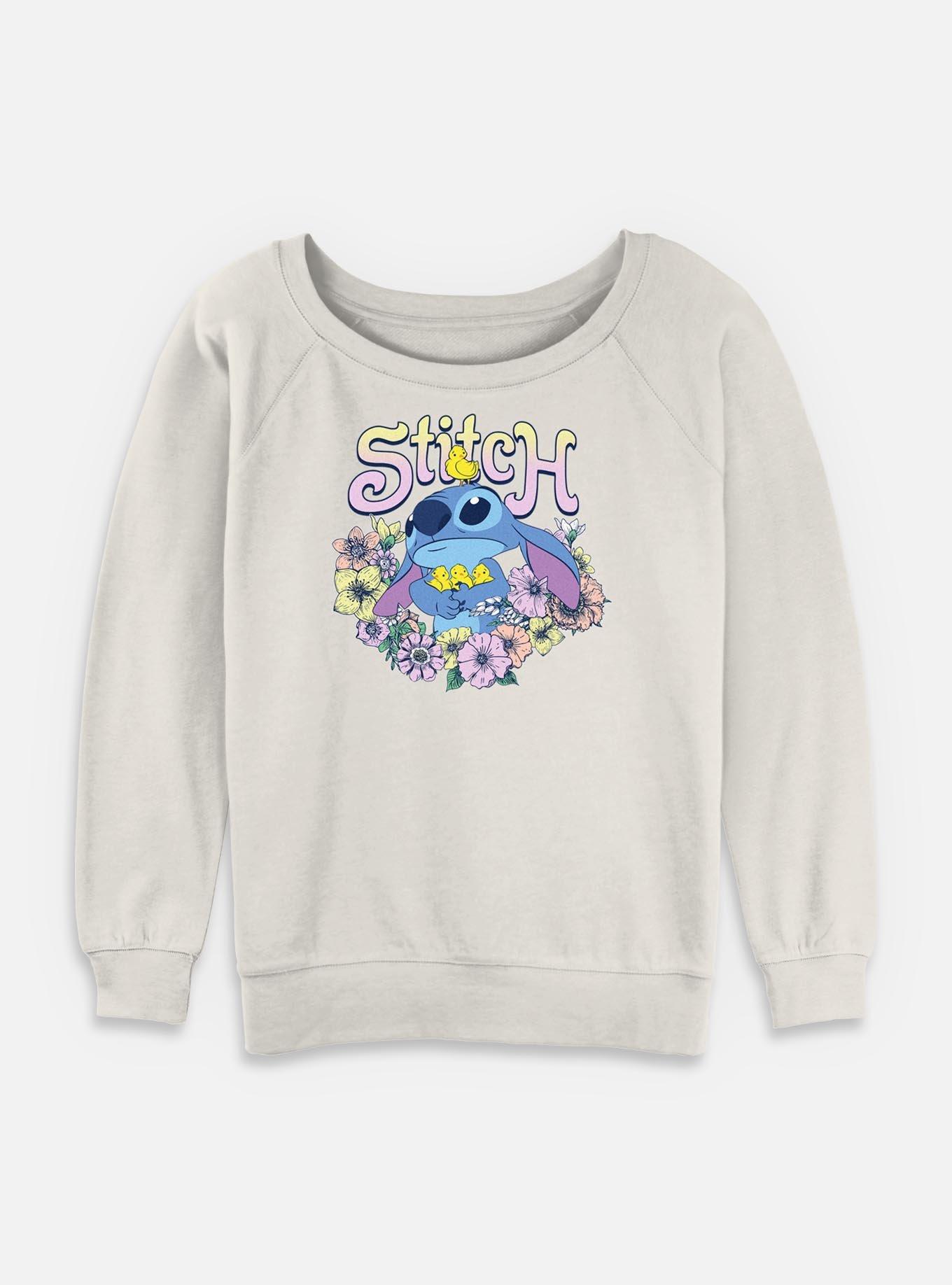 Disney Lilo & Stitch Wreath Spring Stitch Womens Slouchy Sweatshirt, EGRET, hi-res