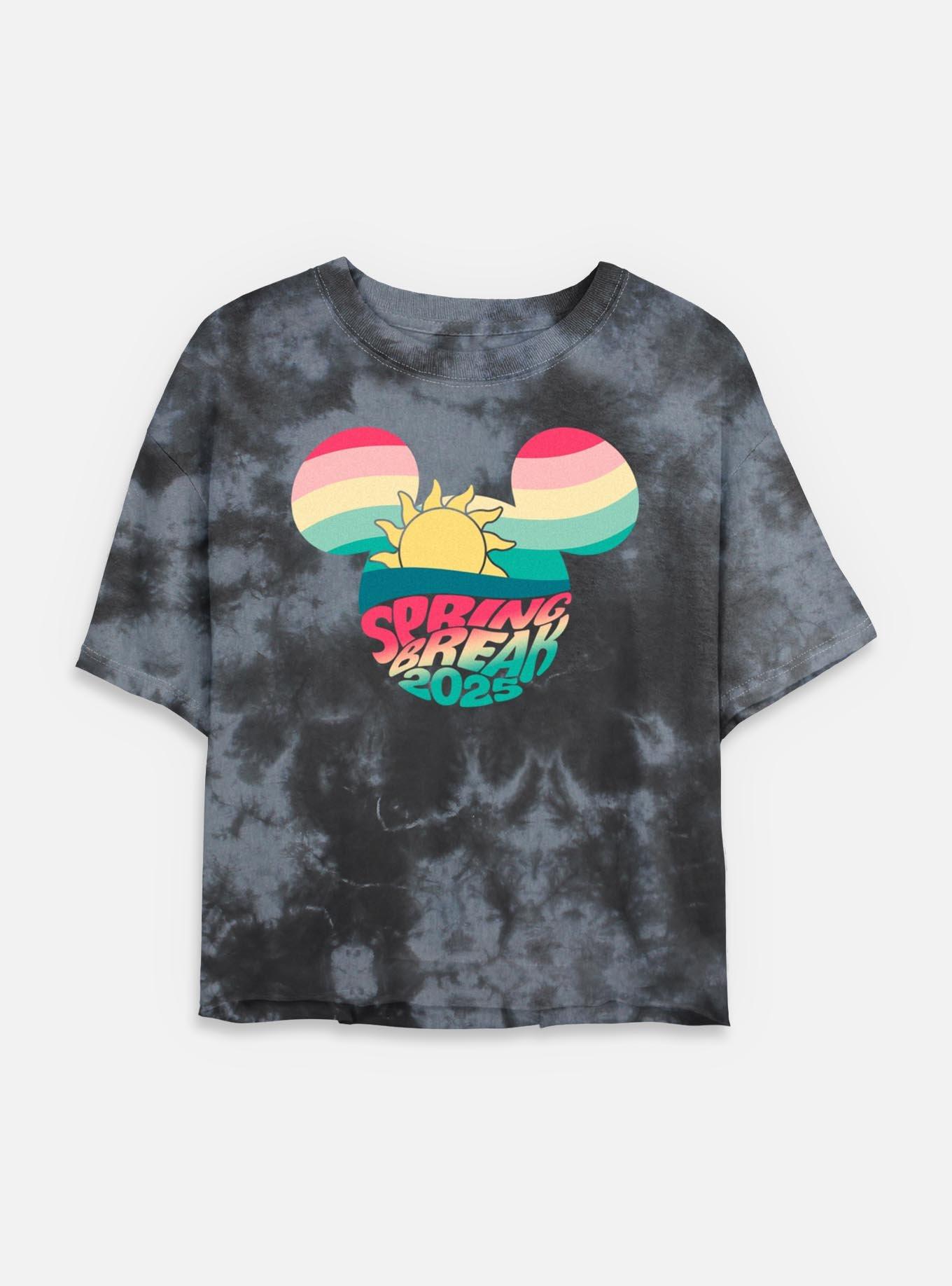 Disney Mickey Mouse Spring Break 2025 Tie Dye Crop Womens T-Shirt, BLKCHAR, hi-res