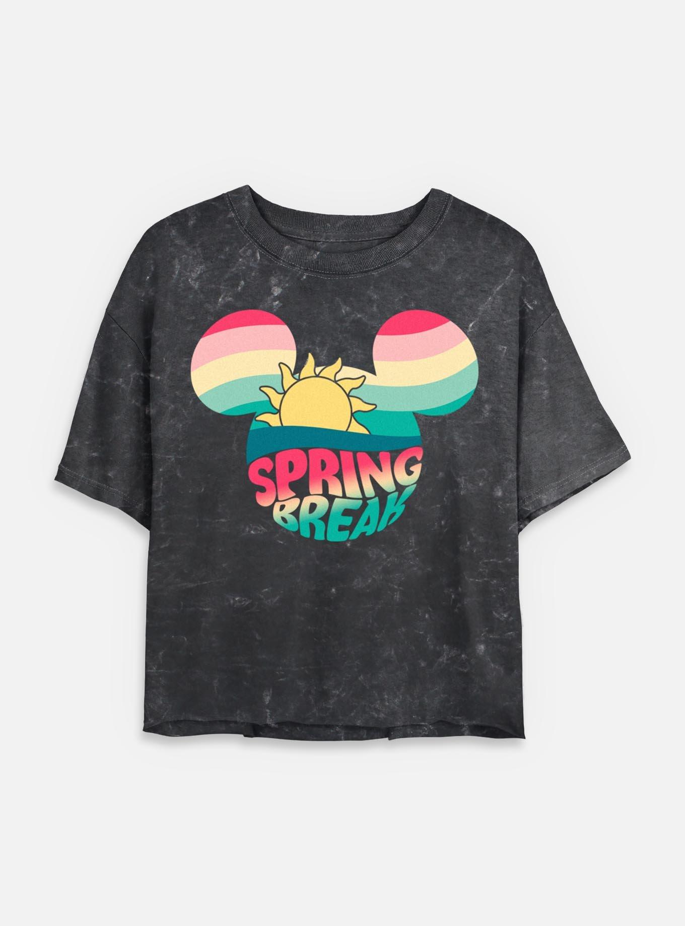Disney Mickey Mouse Retro Spring Break Mineral Wash Womens Crop T-Shirt, BLACK, hi-res