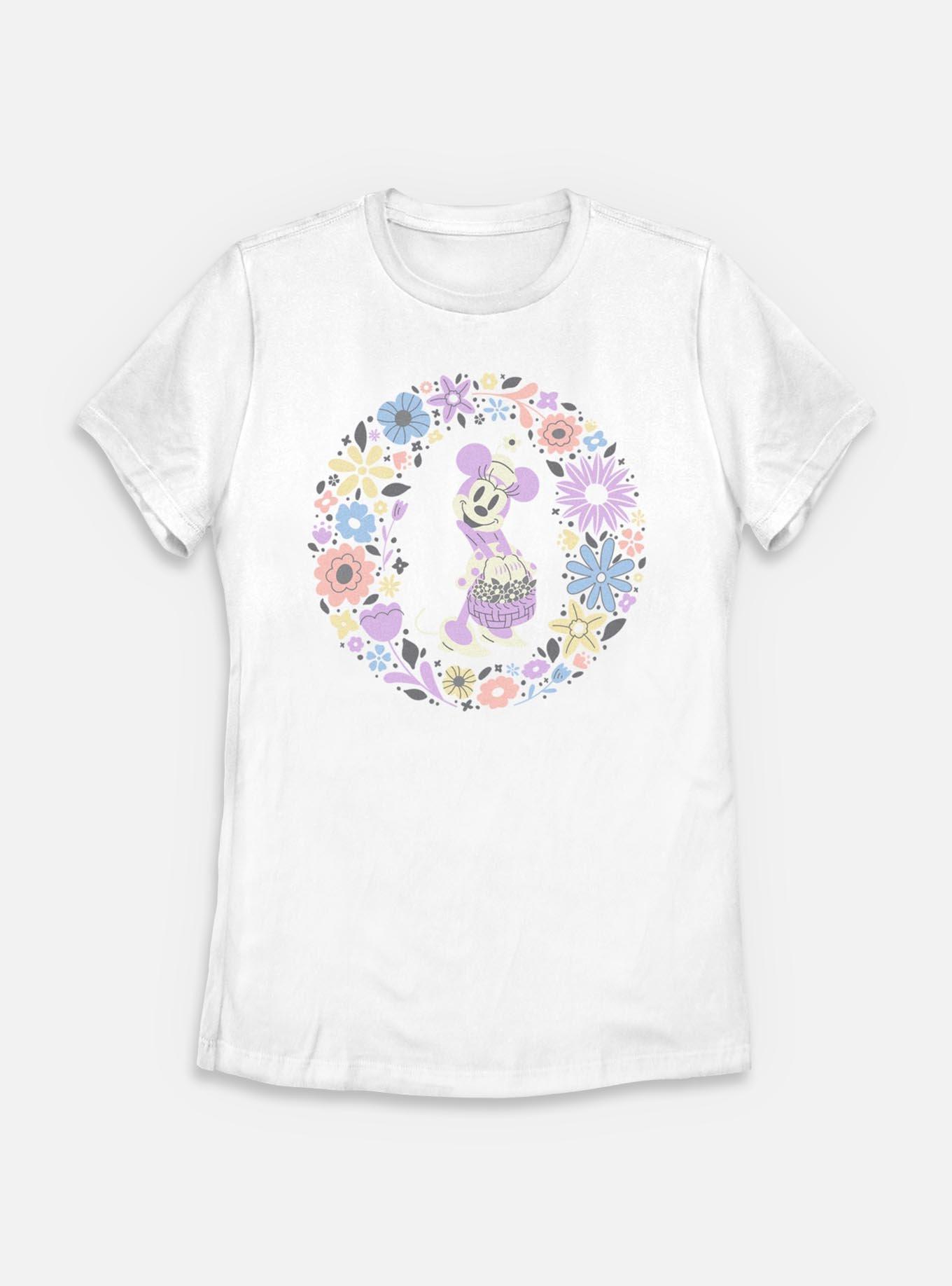 Disney Minnie Mouse And Flowers Womens T-Shirt, WHITE, hi-res