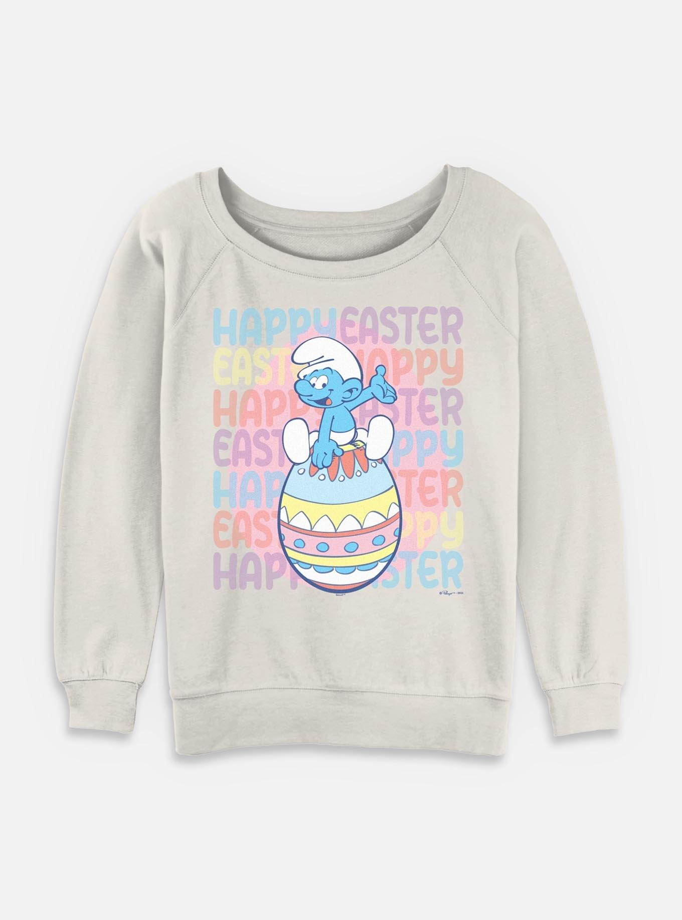 The Smurfs Happy Easter Womens Slouchy Sweatshirt, EGRET, hi-res