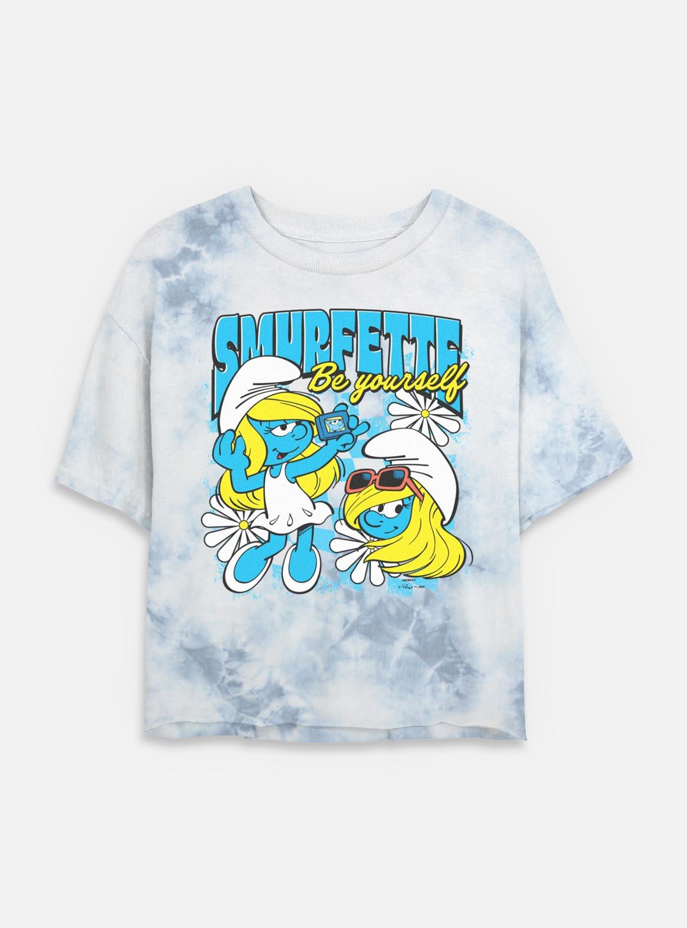 The Smurfs Smurfette Be Yourself Tie Dye Crop Womens T-Shirt, WHITEBLUE, hi-res