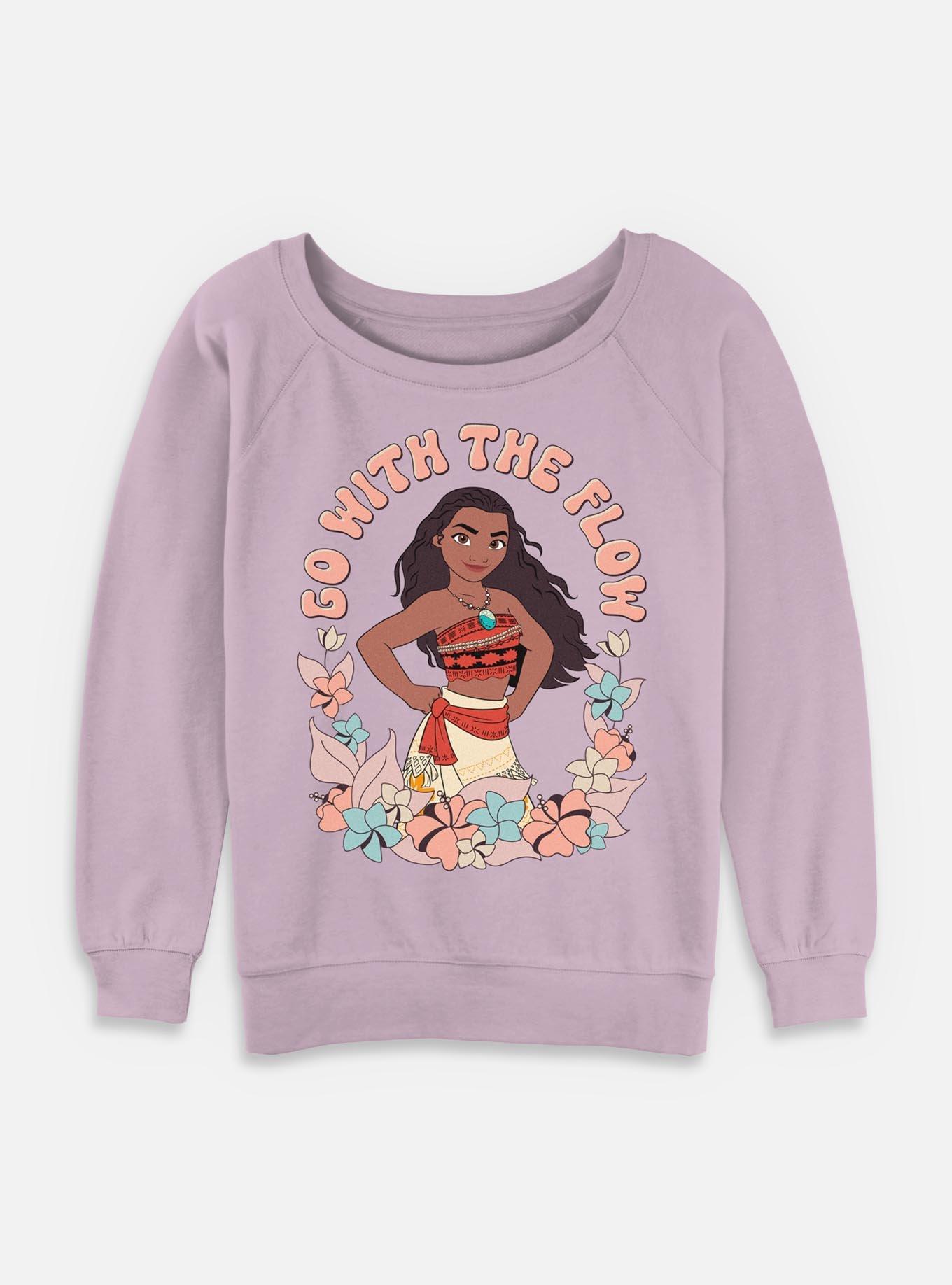 Disney Moana Go With The Flow Floral Womens Slouchy Sweatshirt, , hi-res