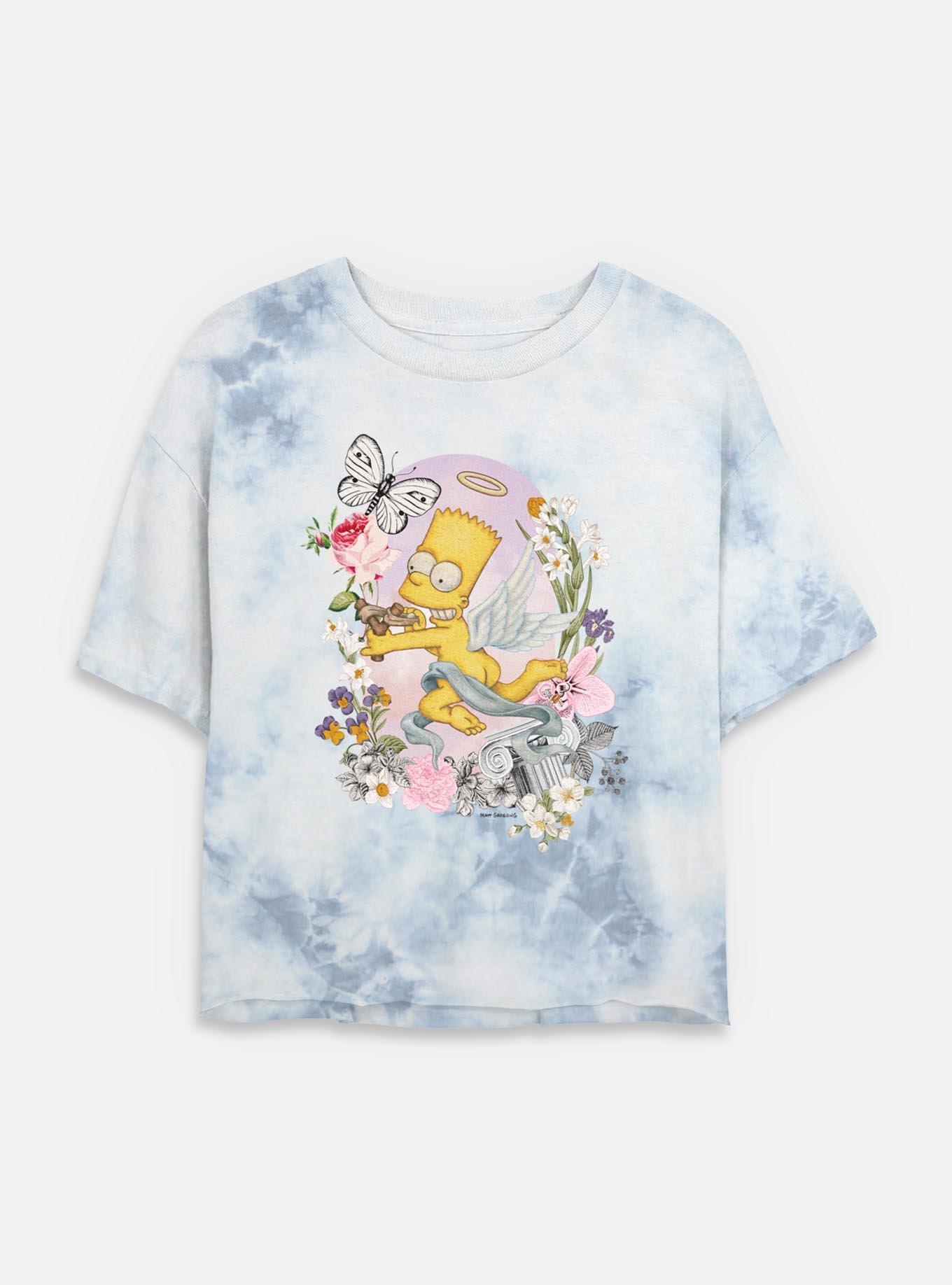 The Simpsons Cherub Bart Floral Tie Dye Crop Womens T-Shirt, WHITEBLUE, hi-res