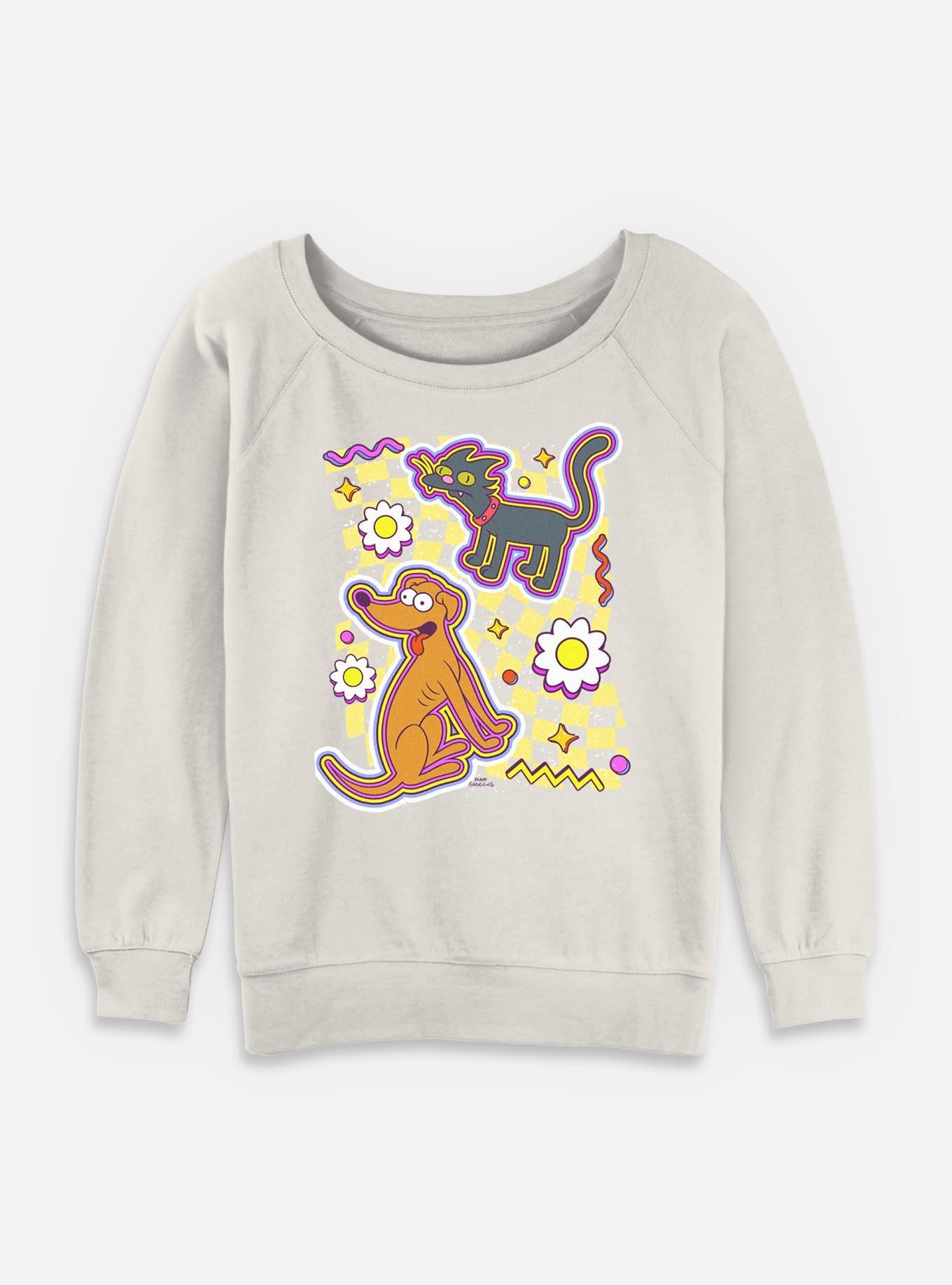 The Simpsons Cat Dog Floral Womens Slouchy Sweatshirt, EGRET, hi-res