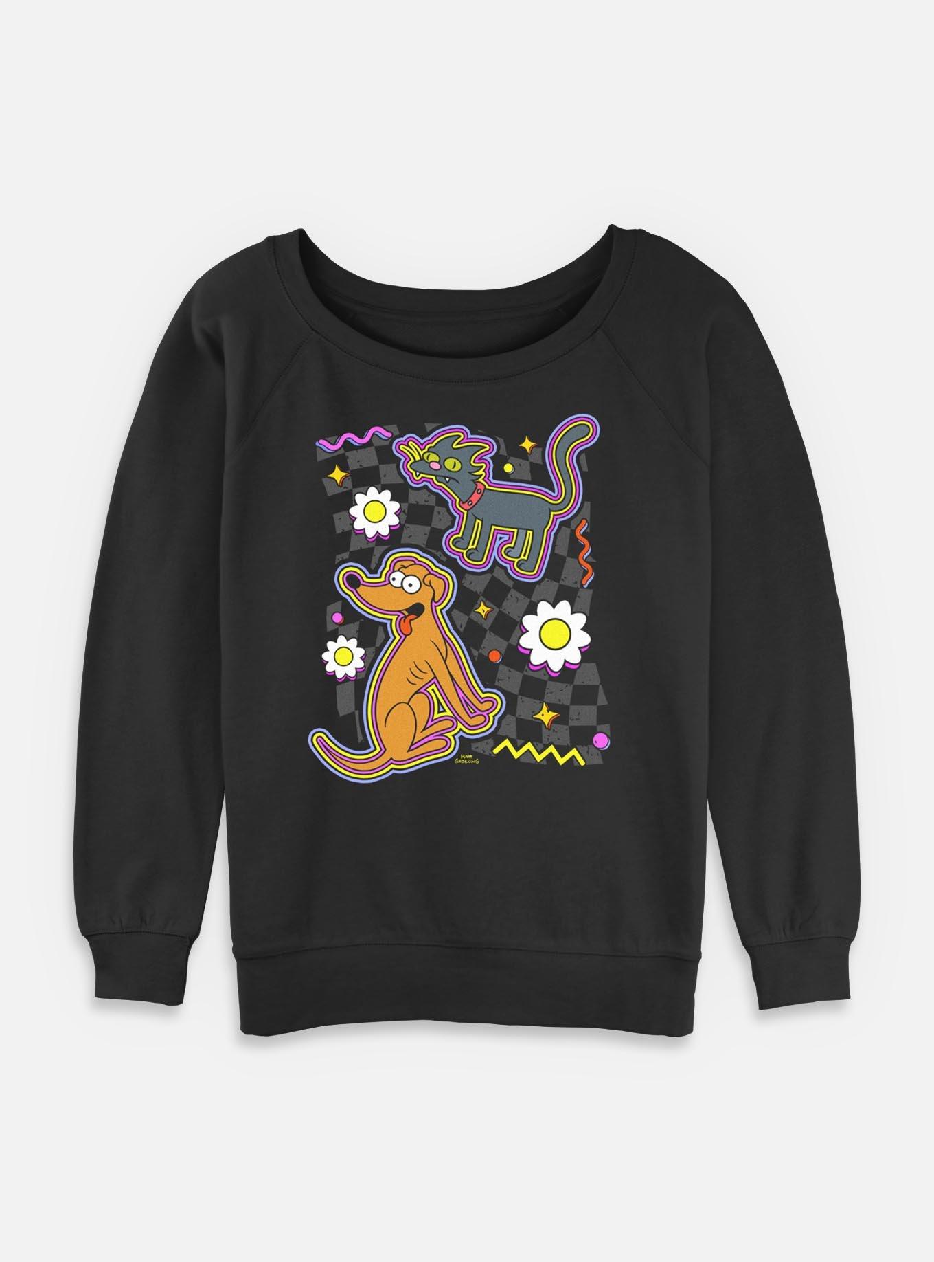 The Simpsons Cat Dog Floral Retro Womens Slouchy Sweatshirt, , hi-res