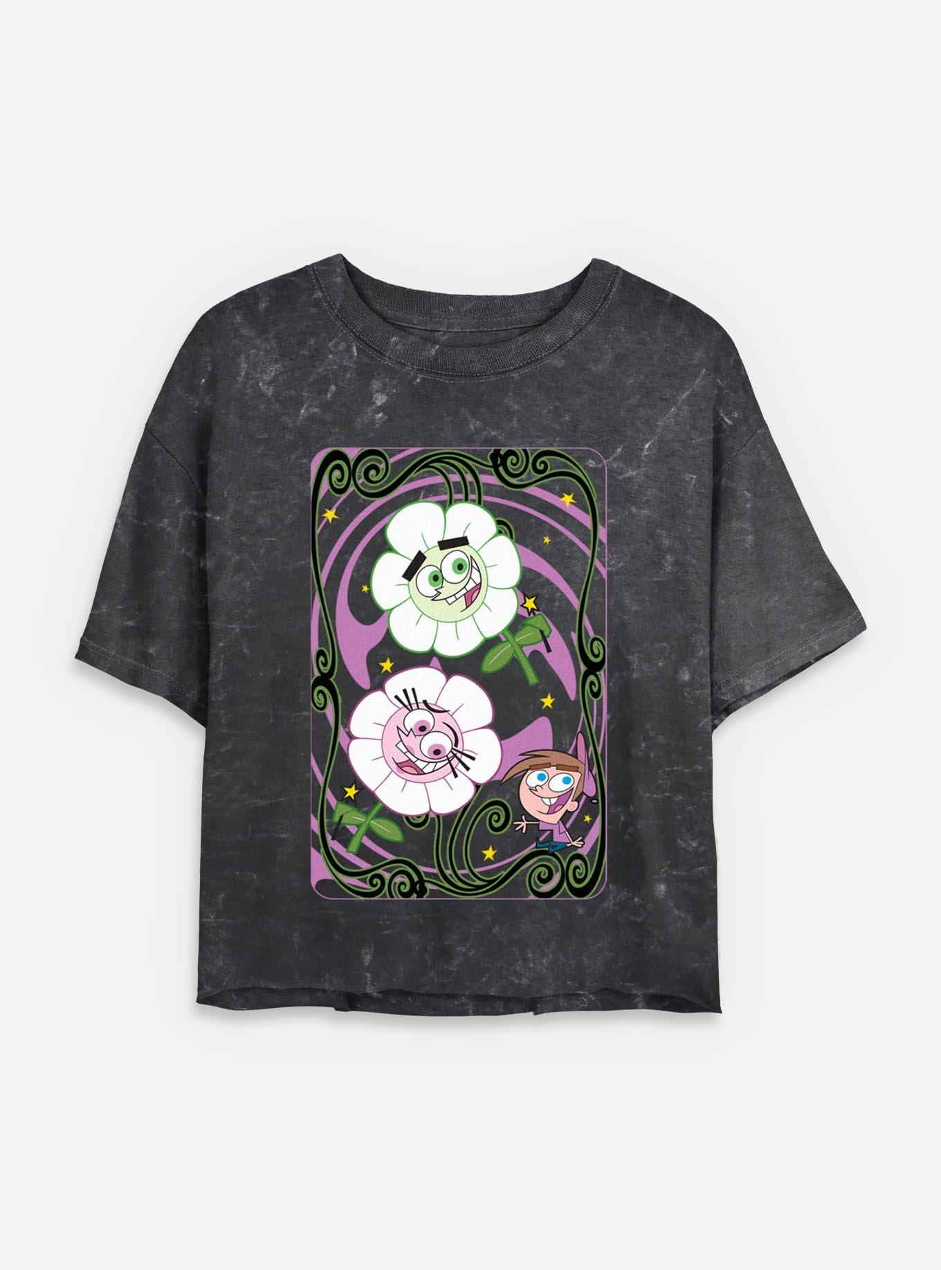 Nickelodeon Real Monsters Girls T-Shirt Plus Size Fairly Odd Parents Card Mineral Wash Womens Crop T-Shirt, BLACK, hi-res