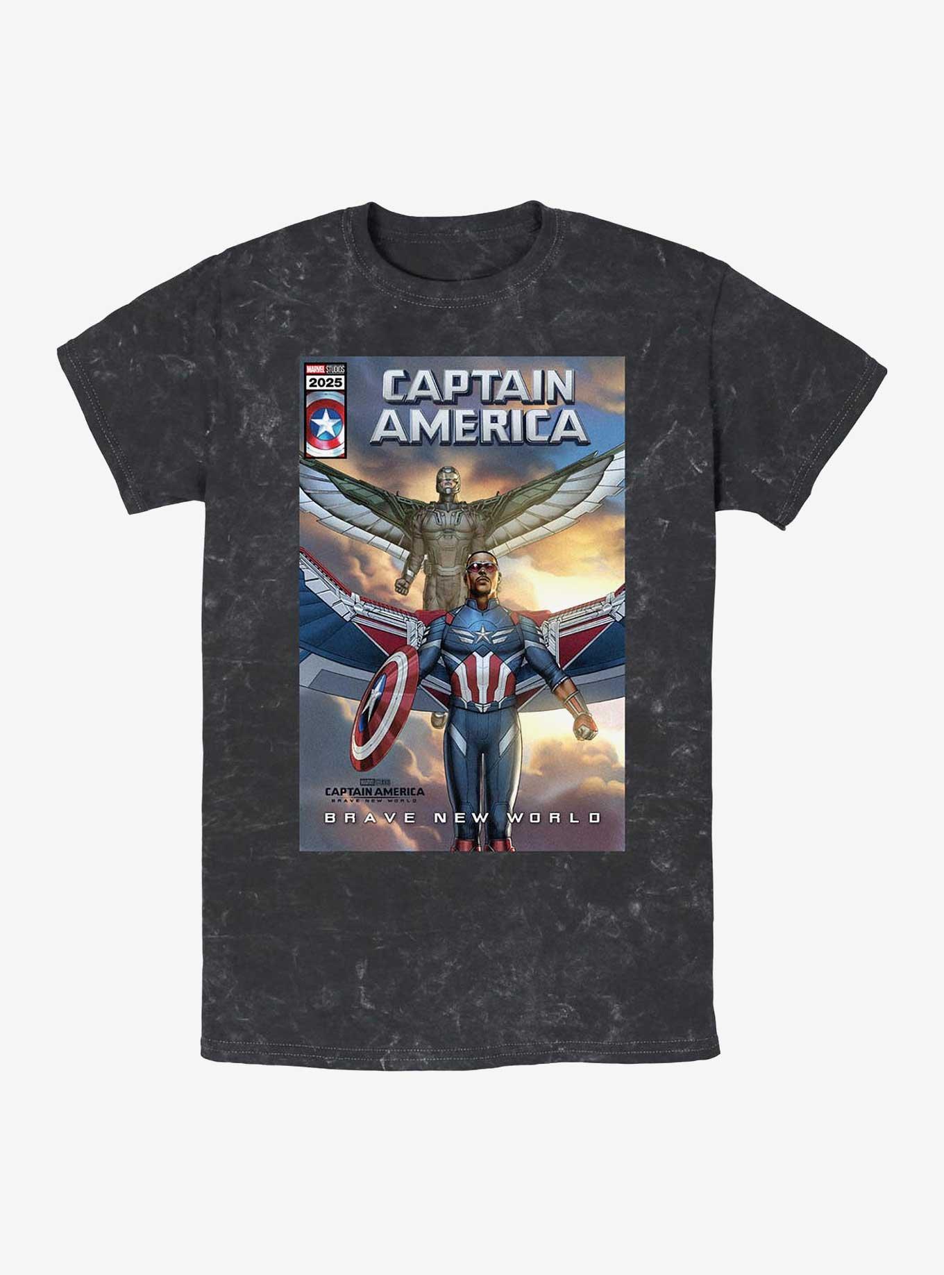 Captain America: Brave New World New Falcon Team Up Comic Cover Mineral Wash T-Shirt, BLACK, hi-res