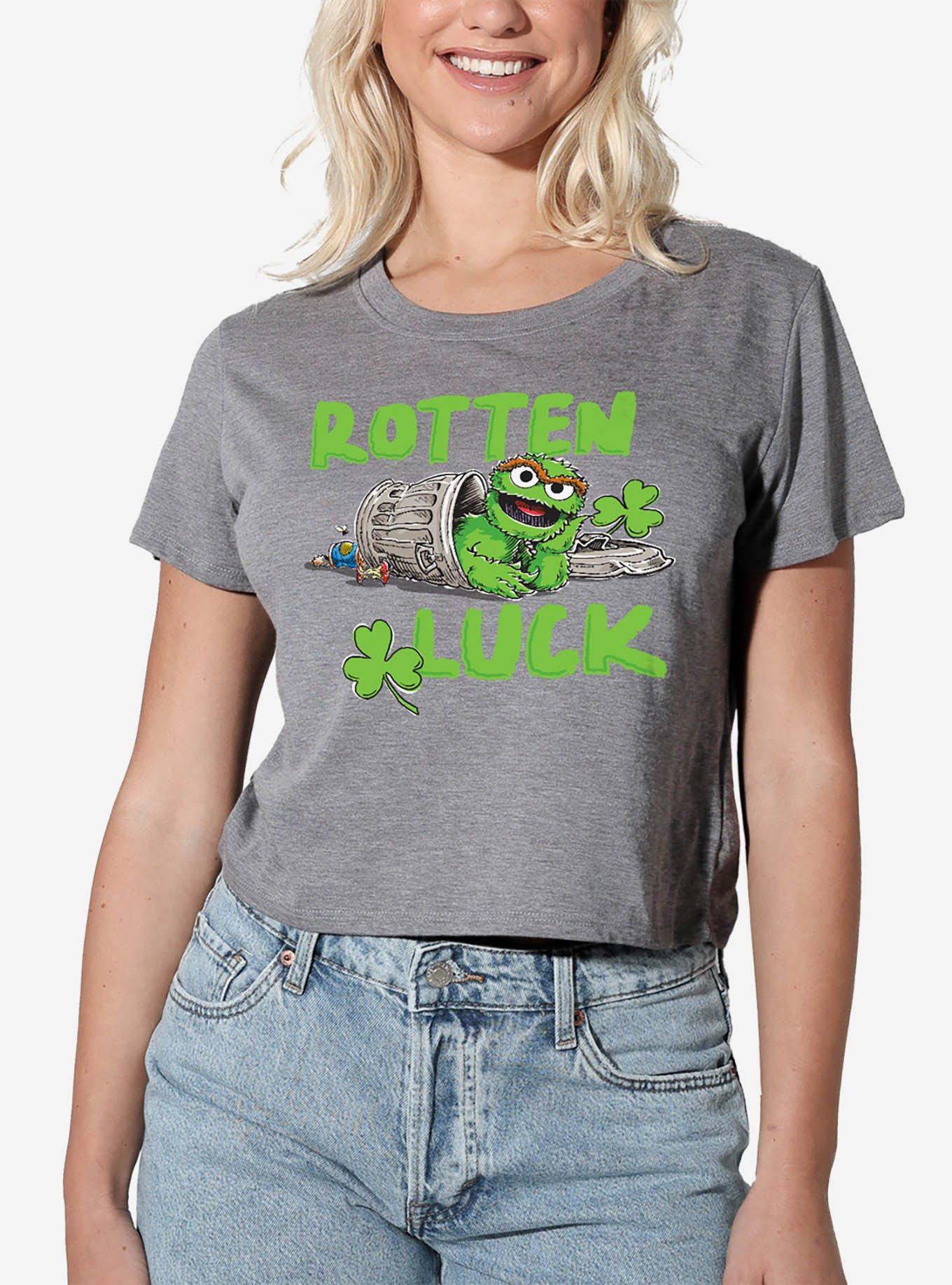 Sesame Street Oscar Rotten Luck Girls Crop Top Grey, , hi-res