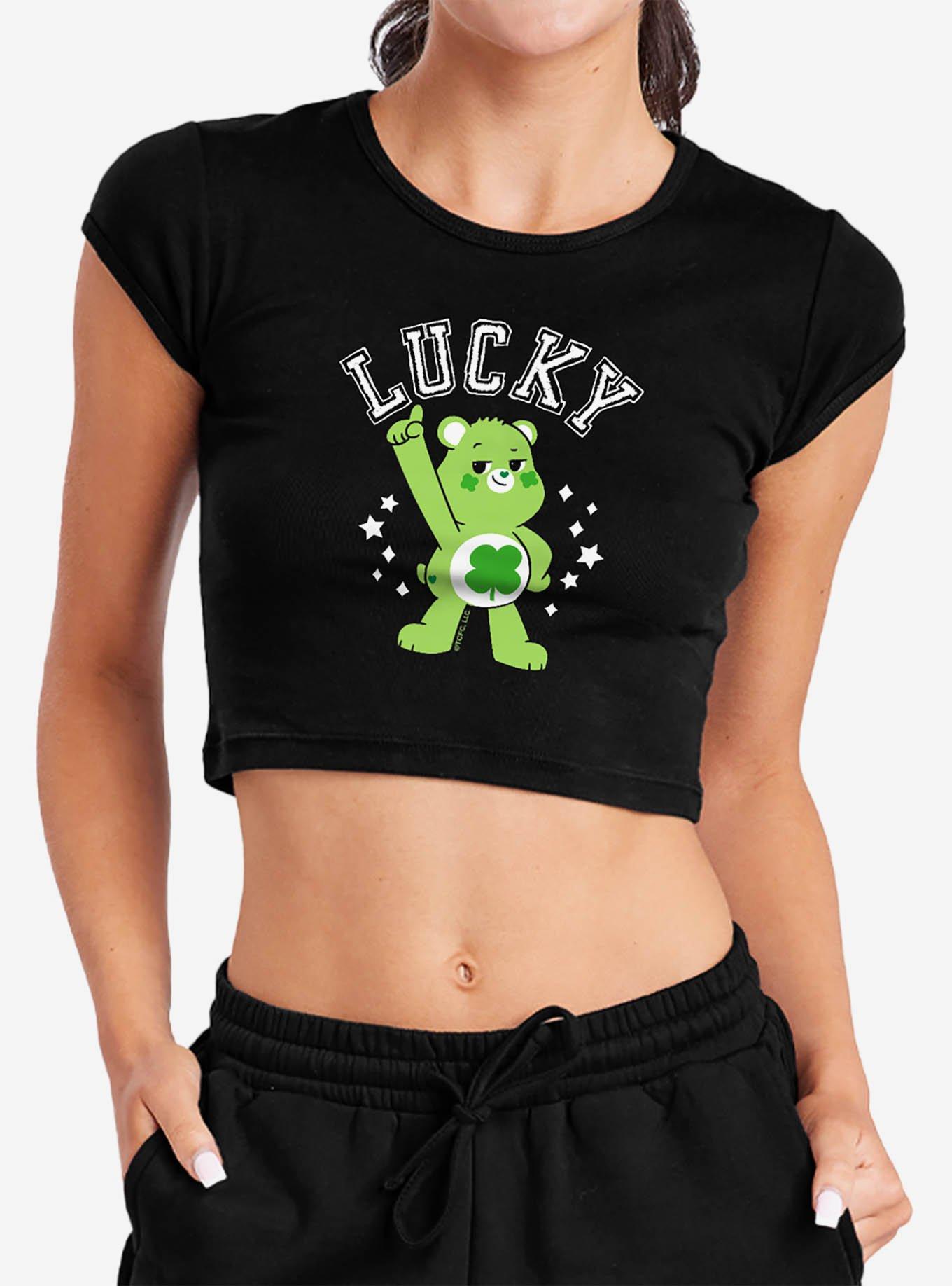 Care Bears Good Luck Bear Lucky Cap Sleeve Baby Rib Women's Crop Top Black, , hi-res