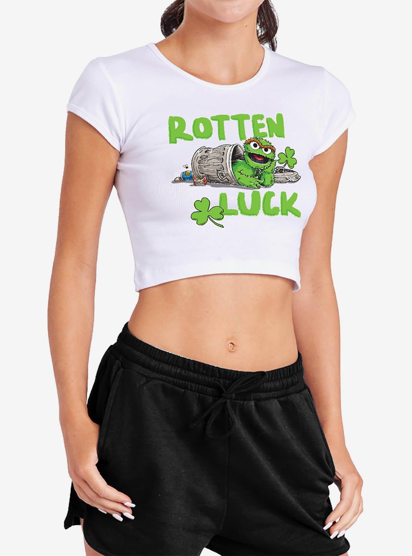 Sesame Street Oscar Rotten Luck Cap Sleeve Baby Rib Women's Crop Top White, , hi-res