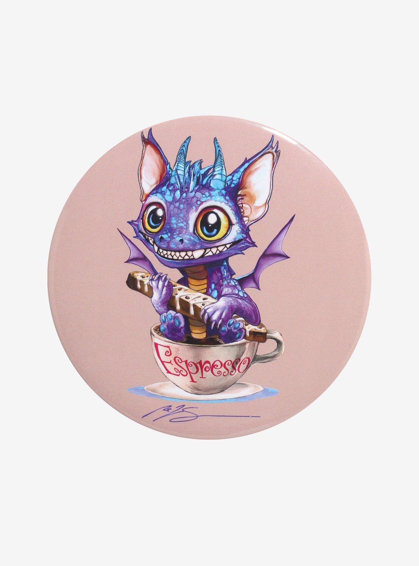 Cup O' Dragons Espresso With Al 3 Inch Button By Ruth Thompson, , hi-res