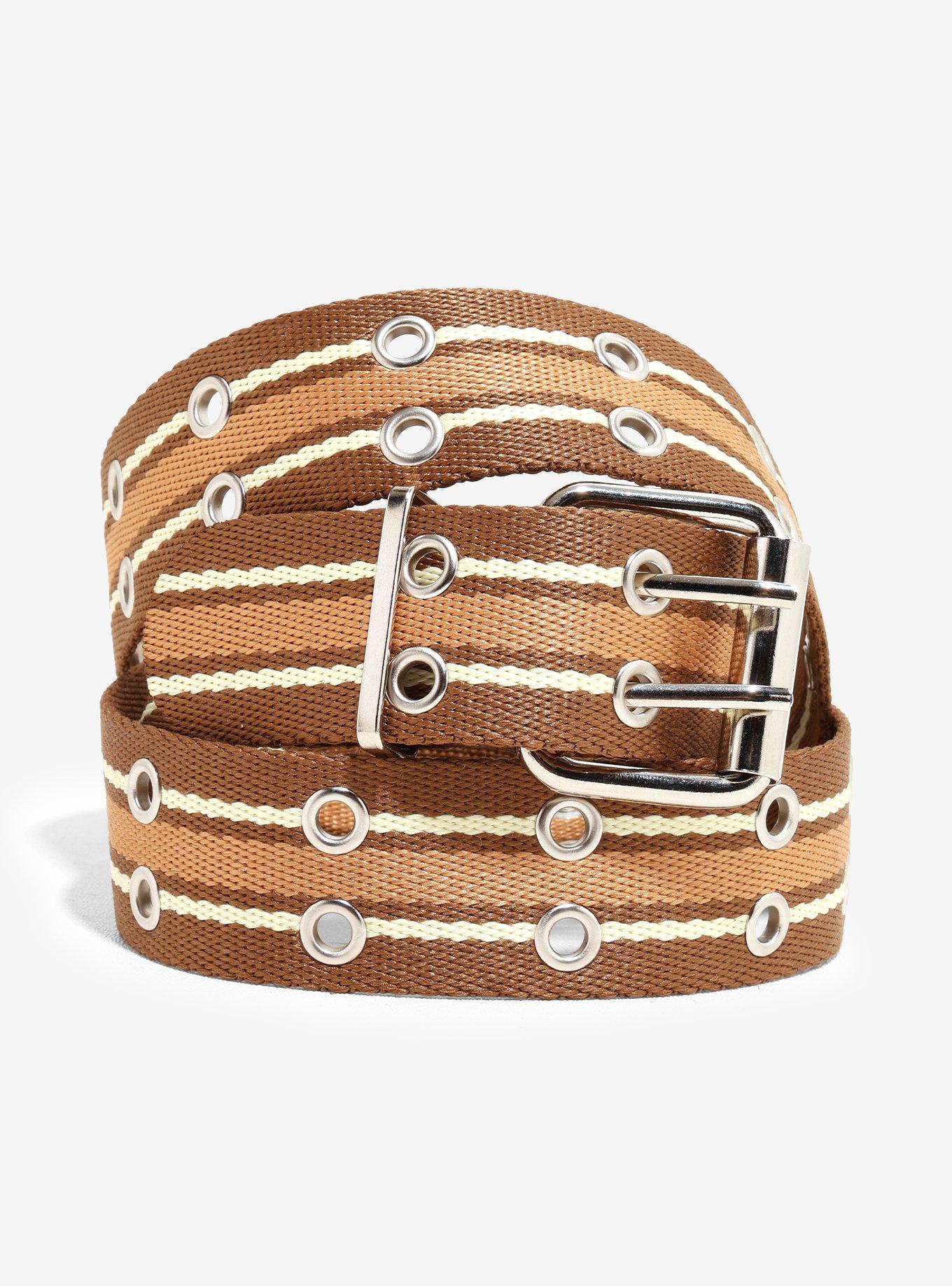 Brown Stripe Grommet Belt, , hi-res