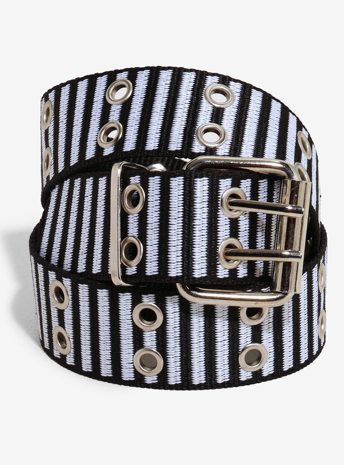 Black & White Stripe Grommet Belt, , hi-res
