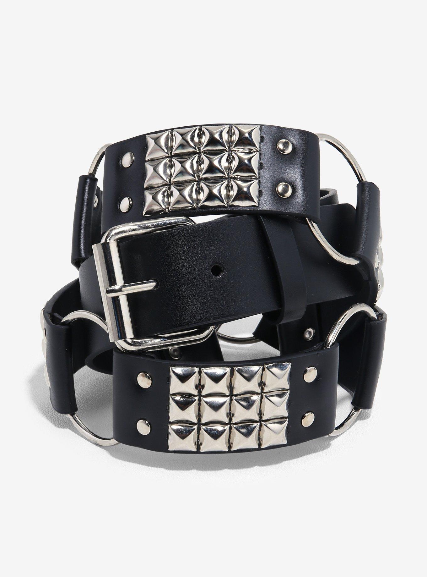 Black Pyramid Stud O-Ring Belt, , hi-res