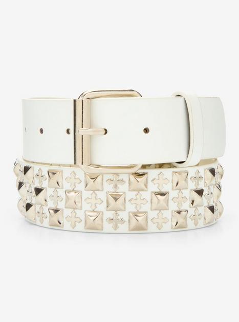 小物 ARMANI Triple Pyramid Studs Belt Three Row Pyramid Stud Belt Made In USA Genuine Leather Punk