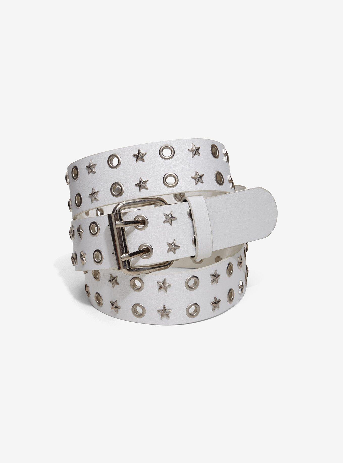 White & Silver Star Grommet Belt, , hi-res
