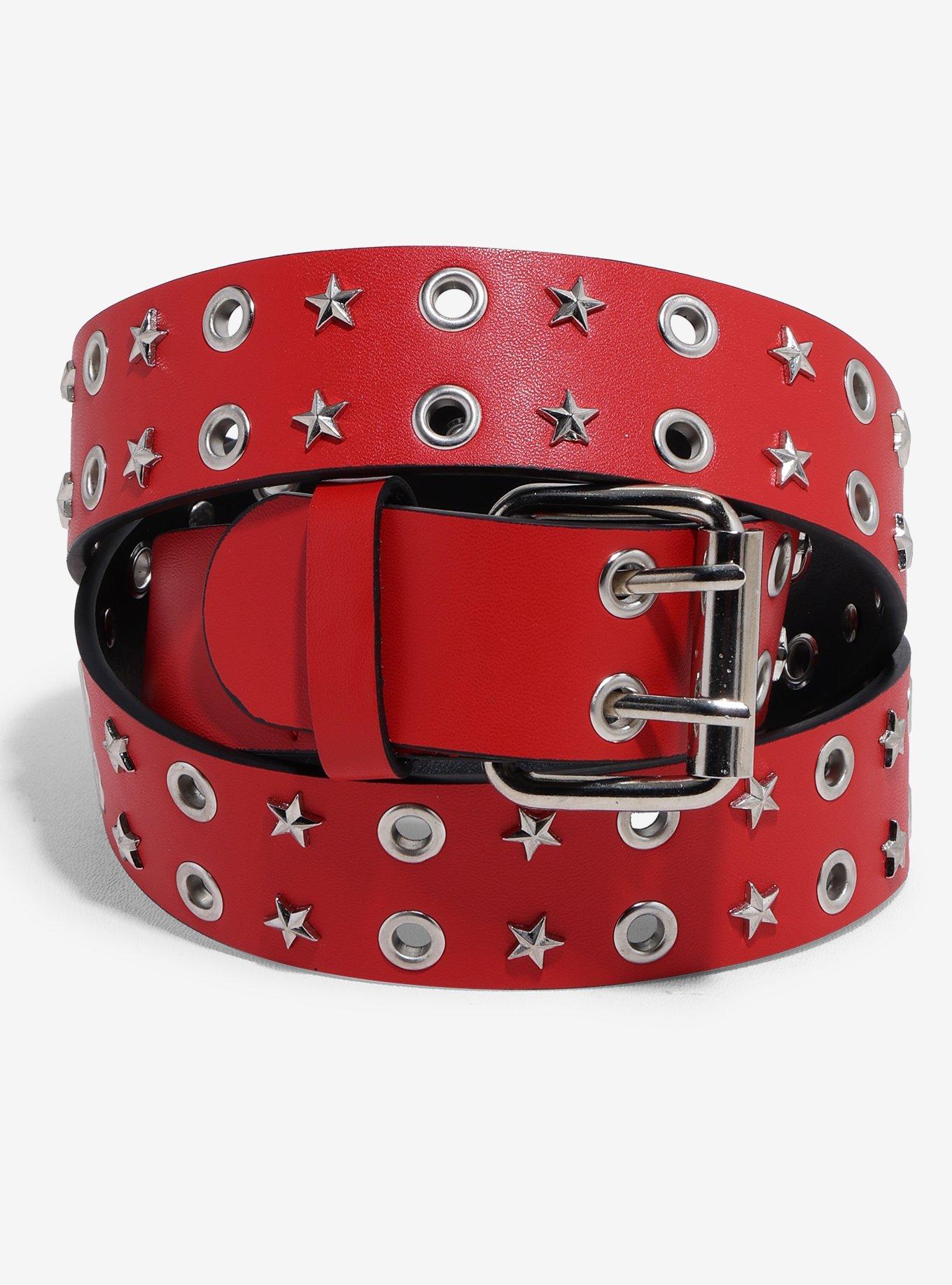 Red & Silver Star Stud Grommet Belt, , hi-res