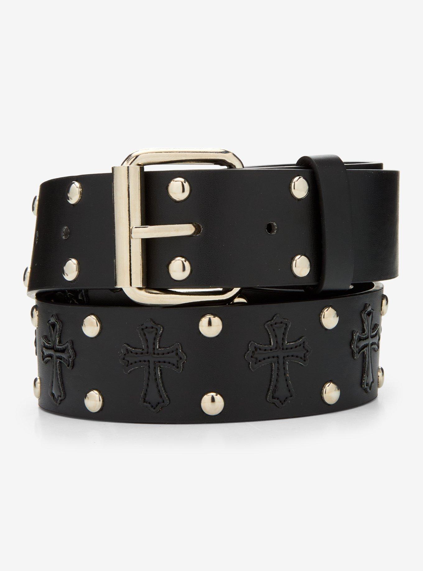 Black Cross Patch Stud Belt, MULTI, hi-res