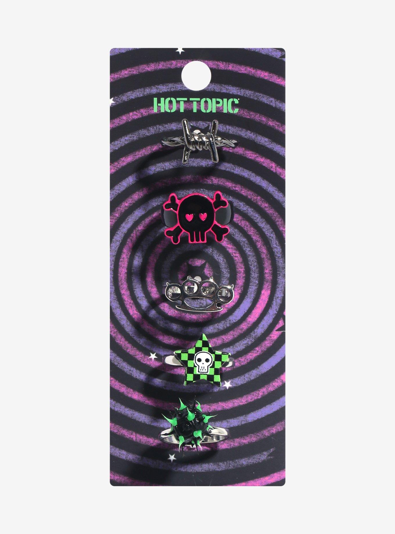 Emo Spike Ball Skull Ring Set, , hi-res