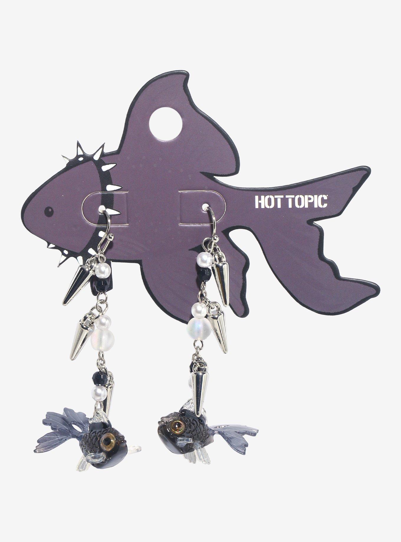 Black Fish Spike Drop Earrings, , hi-res