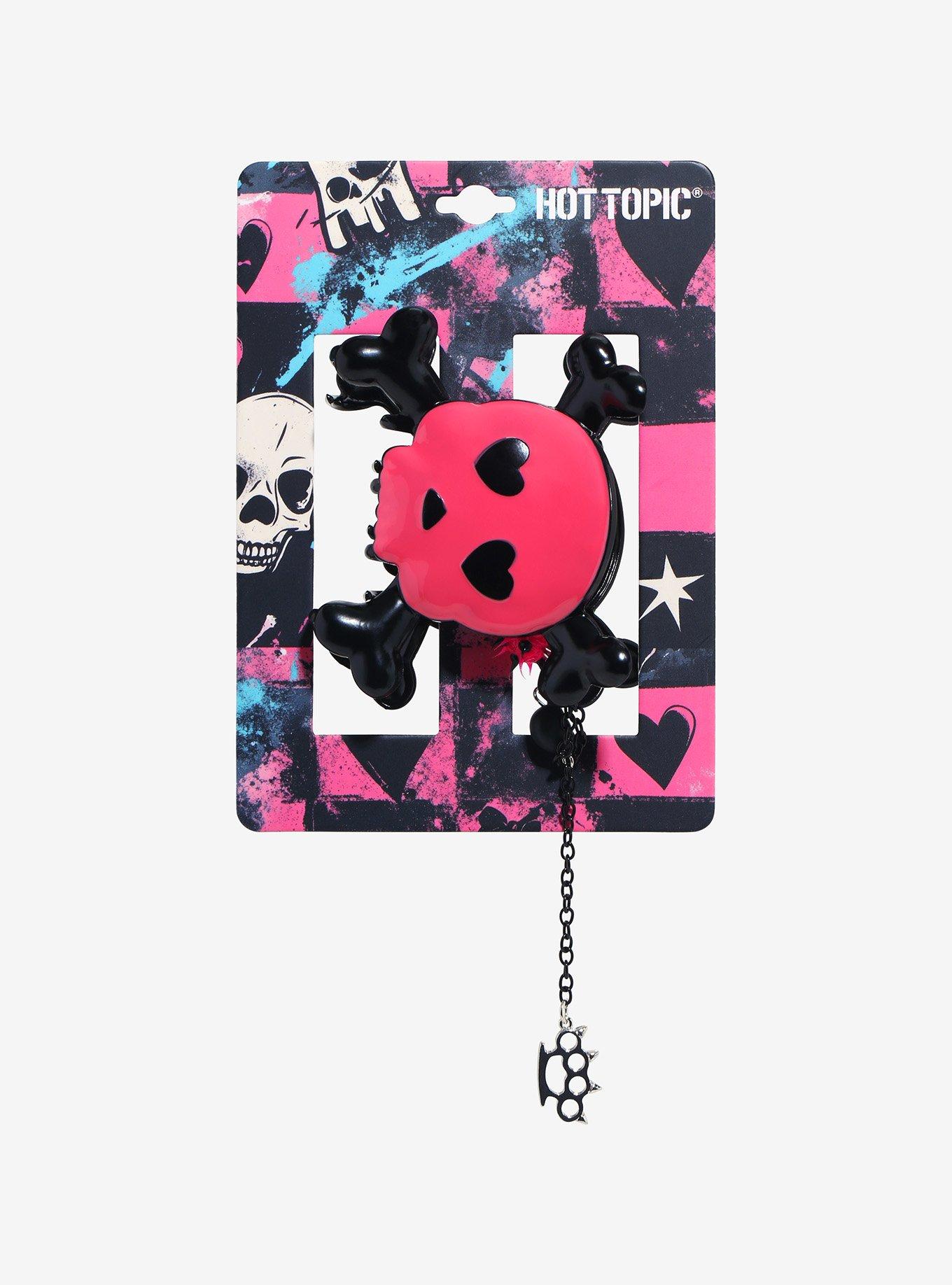 Pink & Black Skull & Crossbones Figural Claw Hair Clip, , hi-res