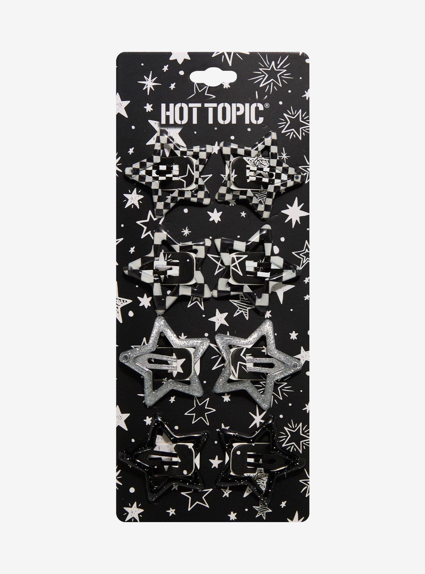 Black & Grey Checkered Star Hair Clip Set, , hi-res