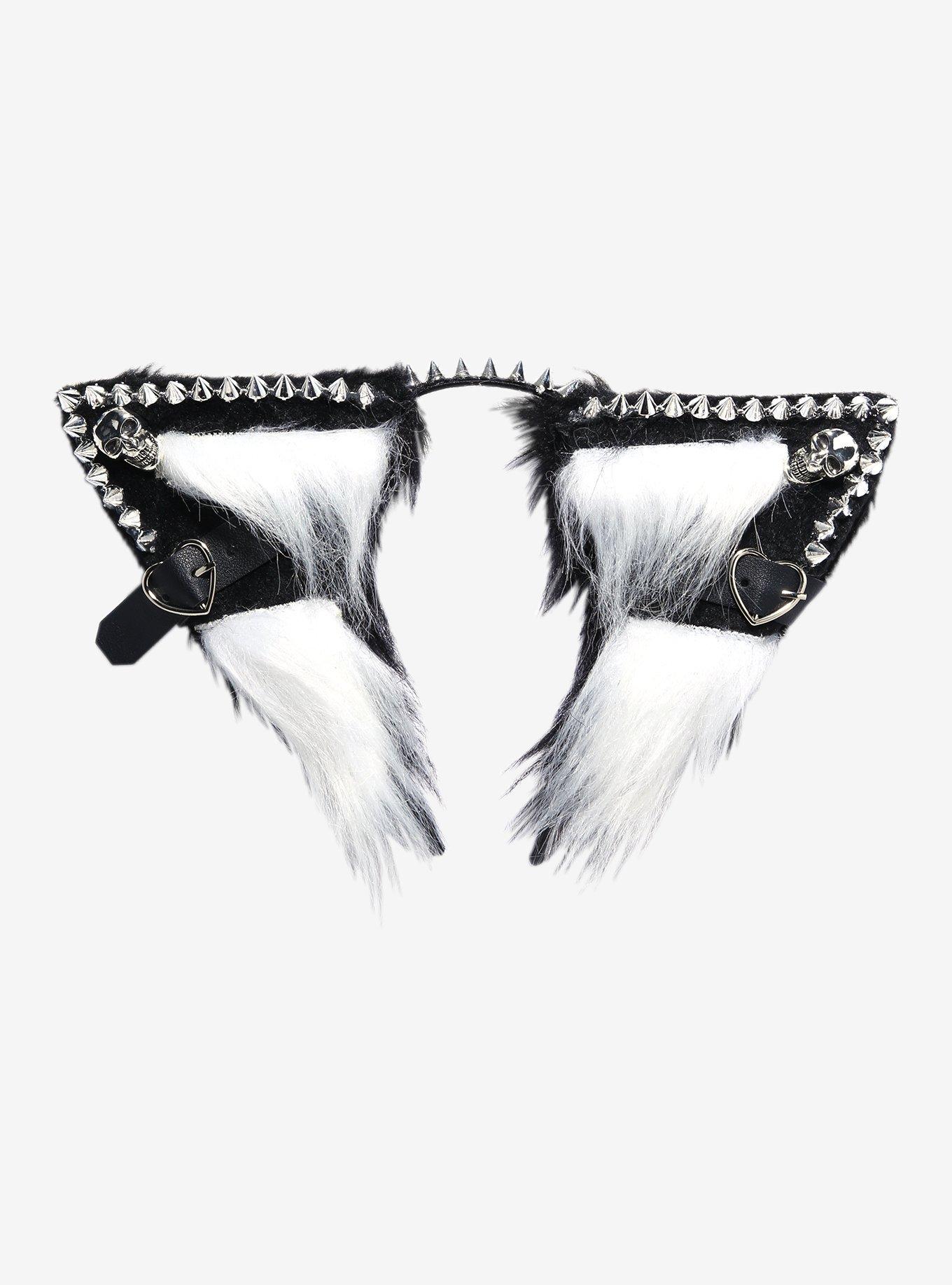 Spike Skull Stud Fuzzy Cat Ear Headband, , hi-res