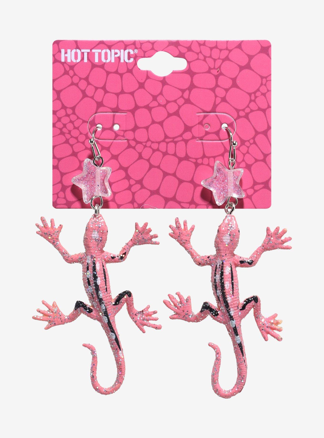Pink Glitter Gecko Drop Earrings, , hi-res