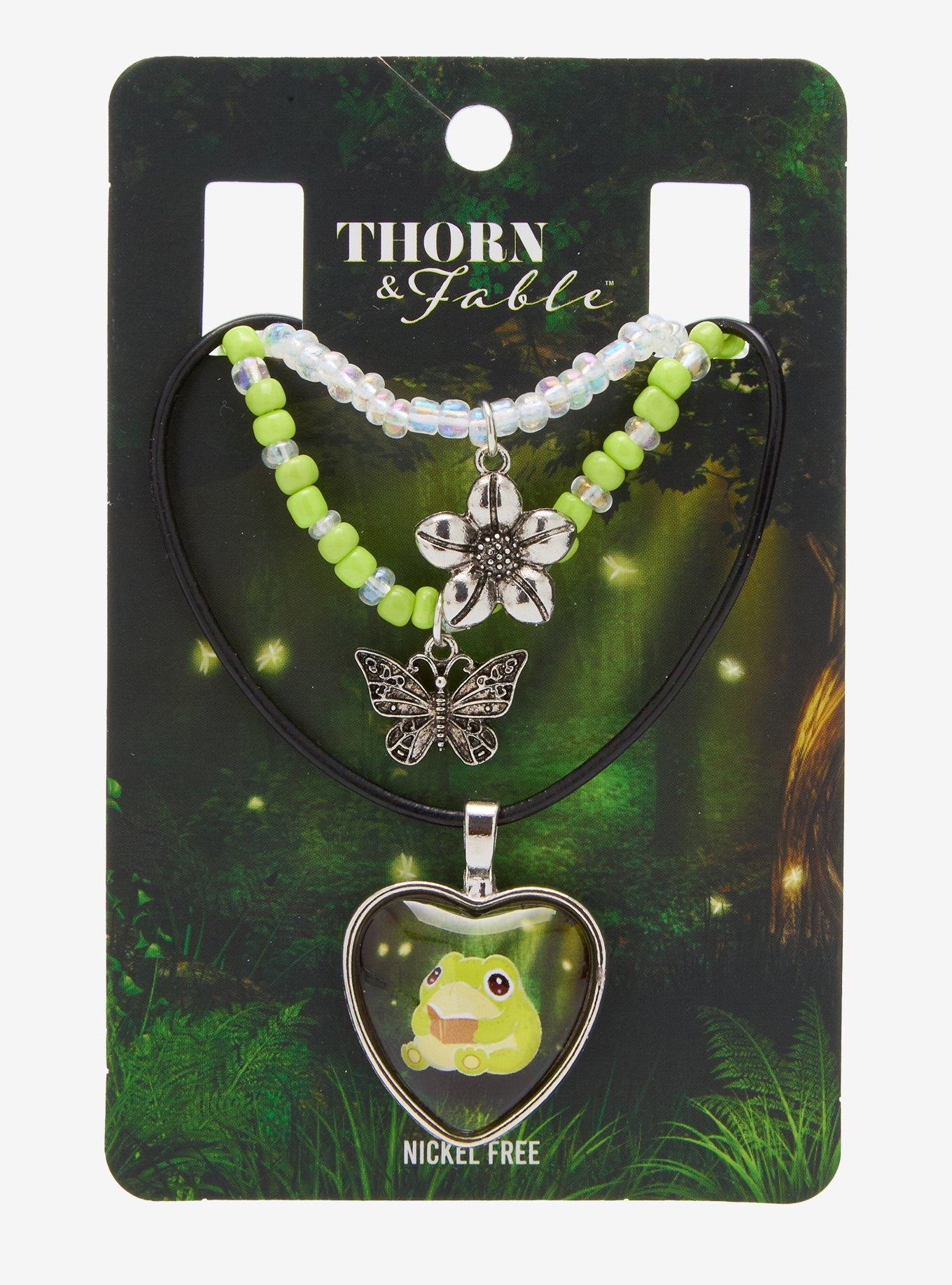 Thorn & Fable Reading Frog Necklace Set, , hi-res