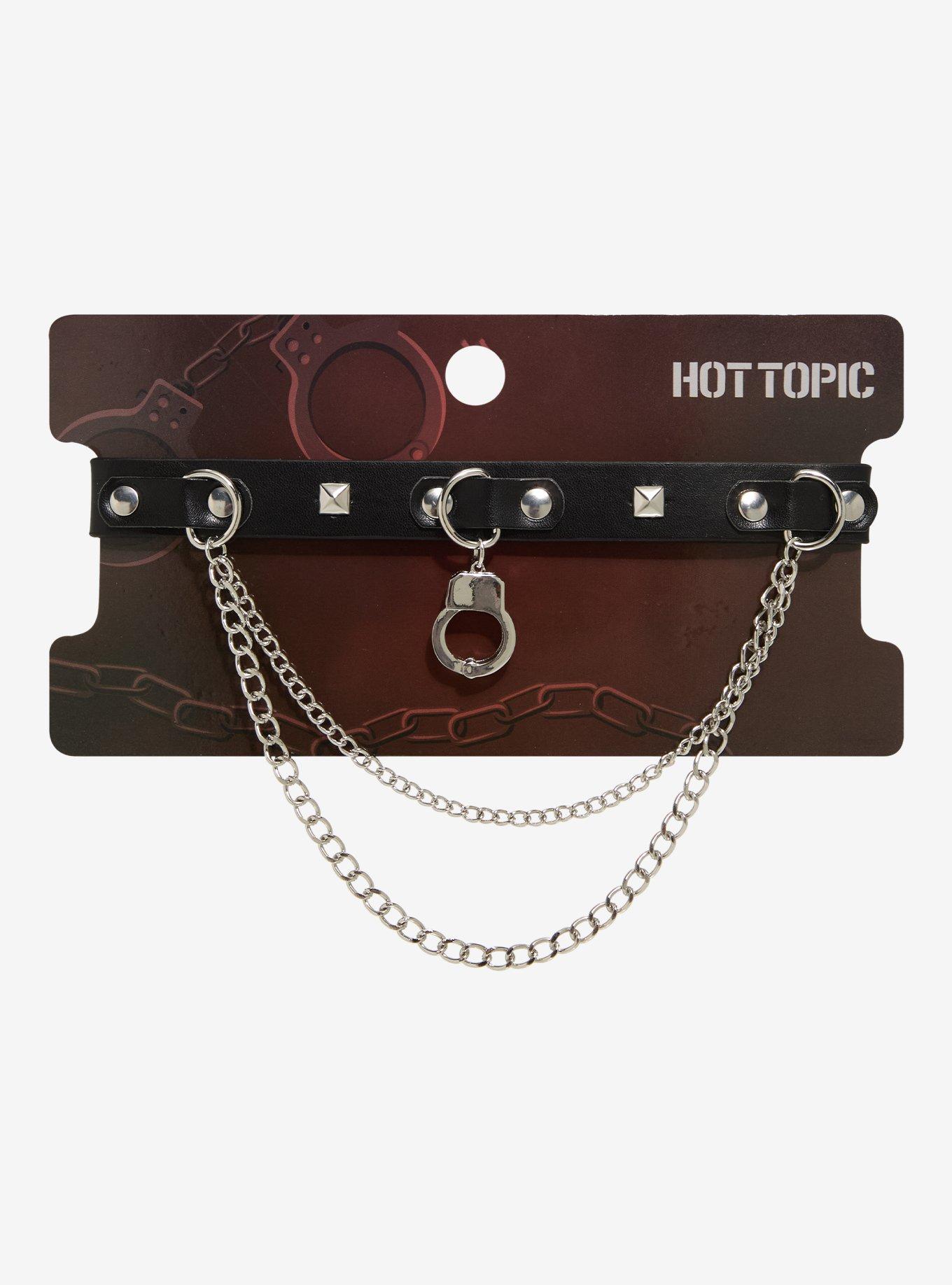Hand Cuff Chain Faux Leather Choker, , hi-res