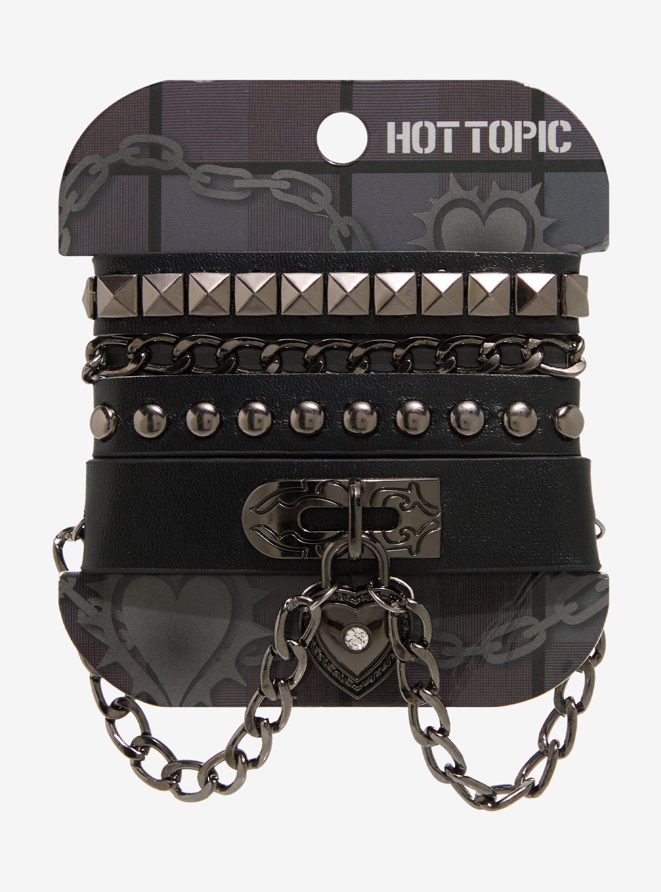 Chain Padlock Spike Cuff Bracelet Set, , hi-res