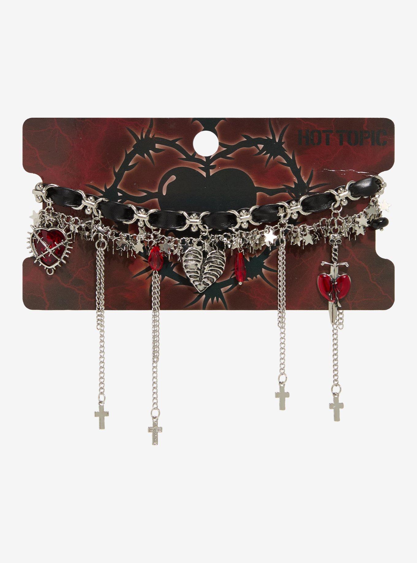 Rib Cage Heart Charm Multi-Layer Choker, , hi-res