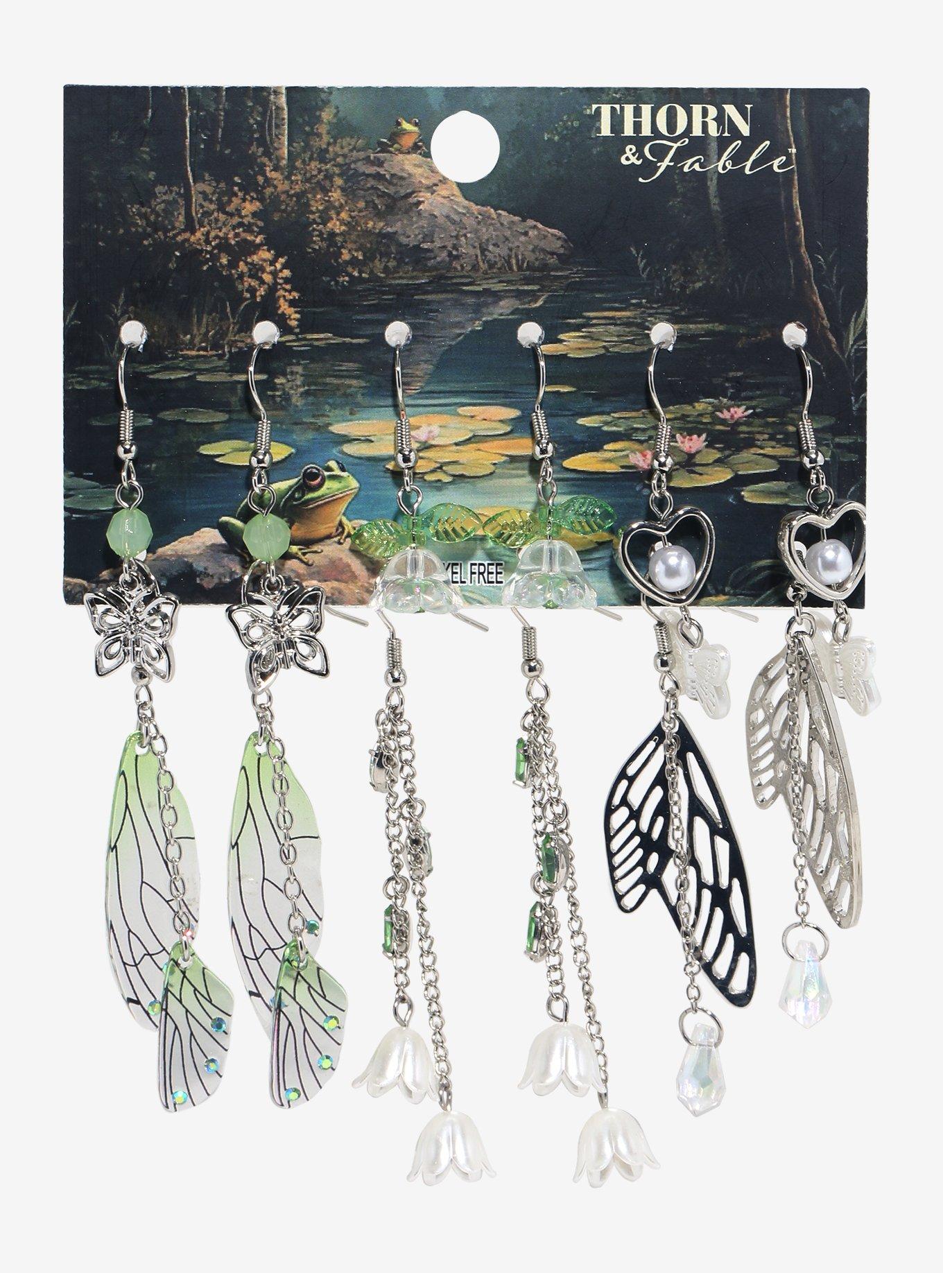 Thorn & Fable Floral Butterfly Wings Drop Earring Set, , hi-res