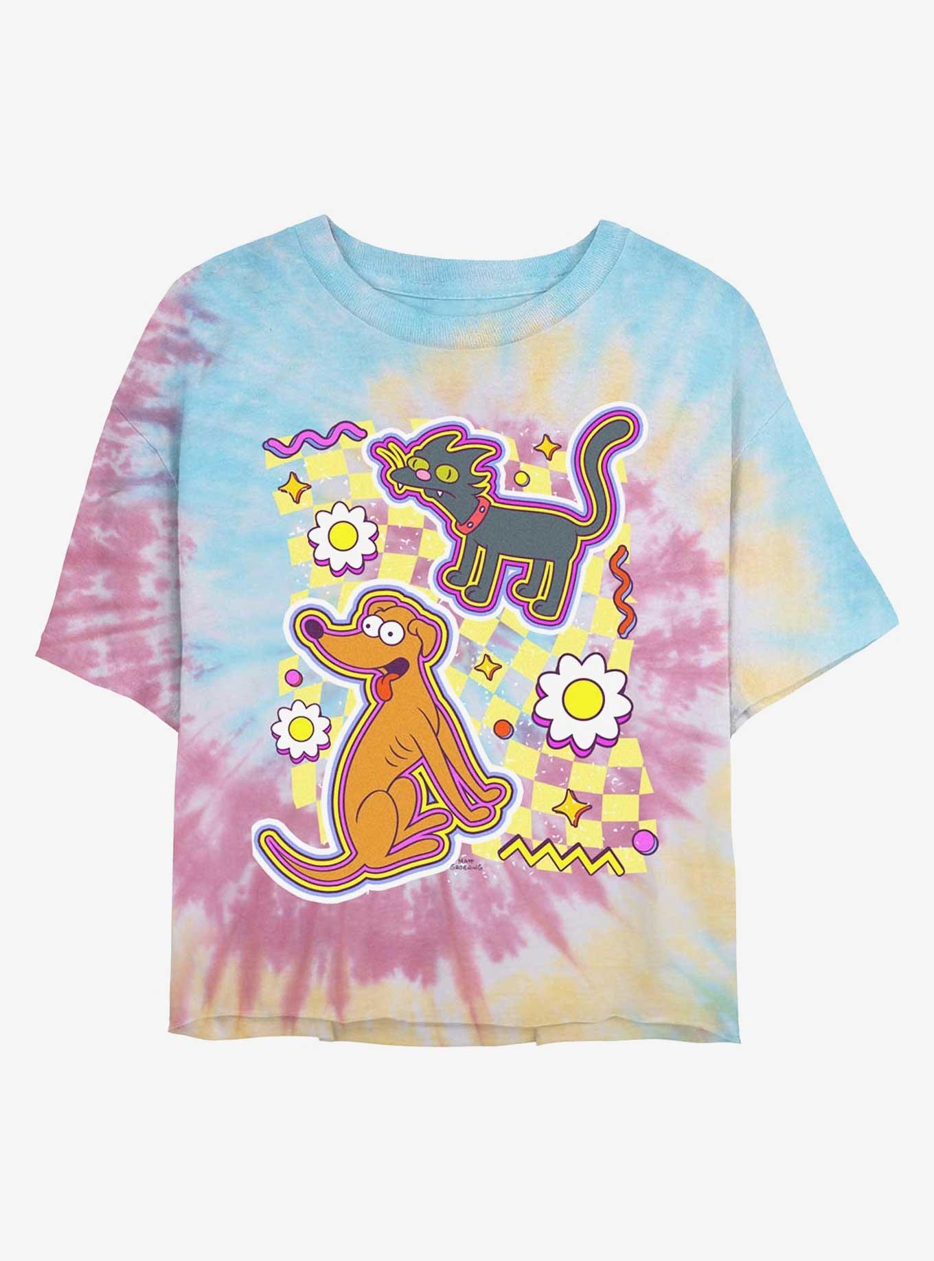 The Simpsons Cat Dog Girls Tie-Dye Crop T-Shirt, , hi-res