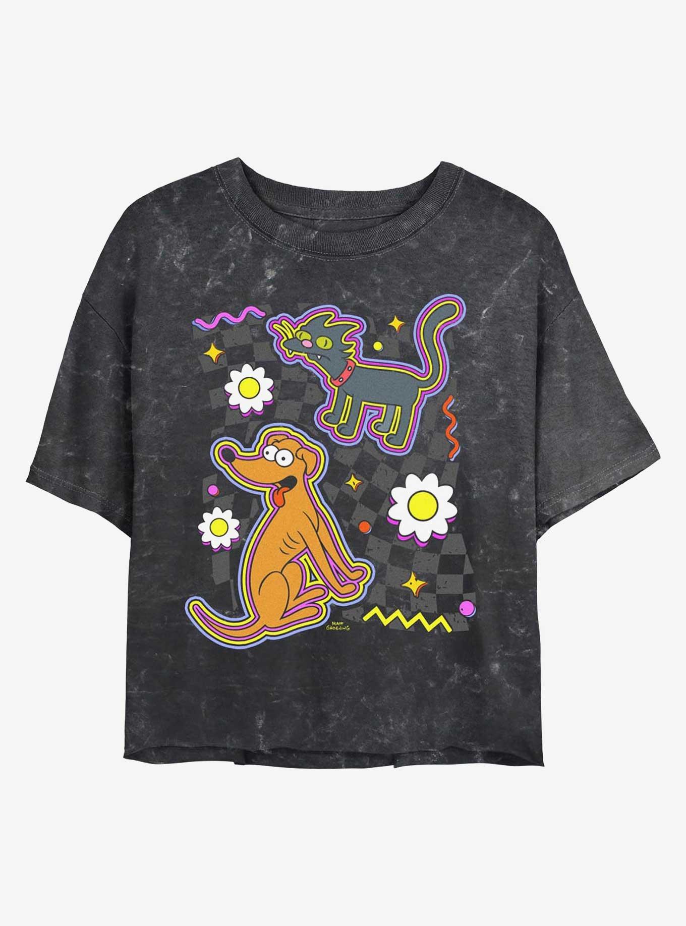 The Simpsons Dog Cat Girls Mineral Wash Crop T-Shirt, , hi-res