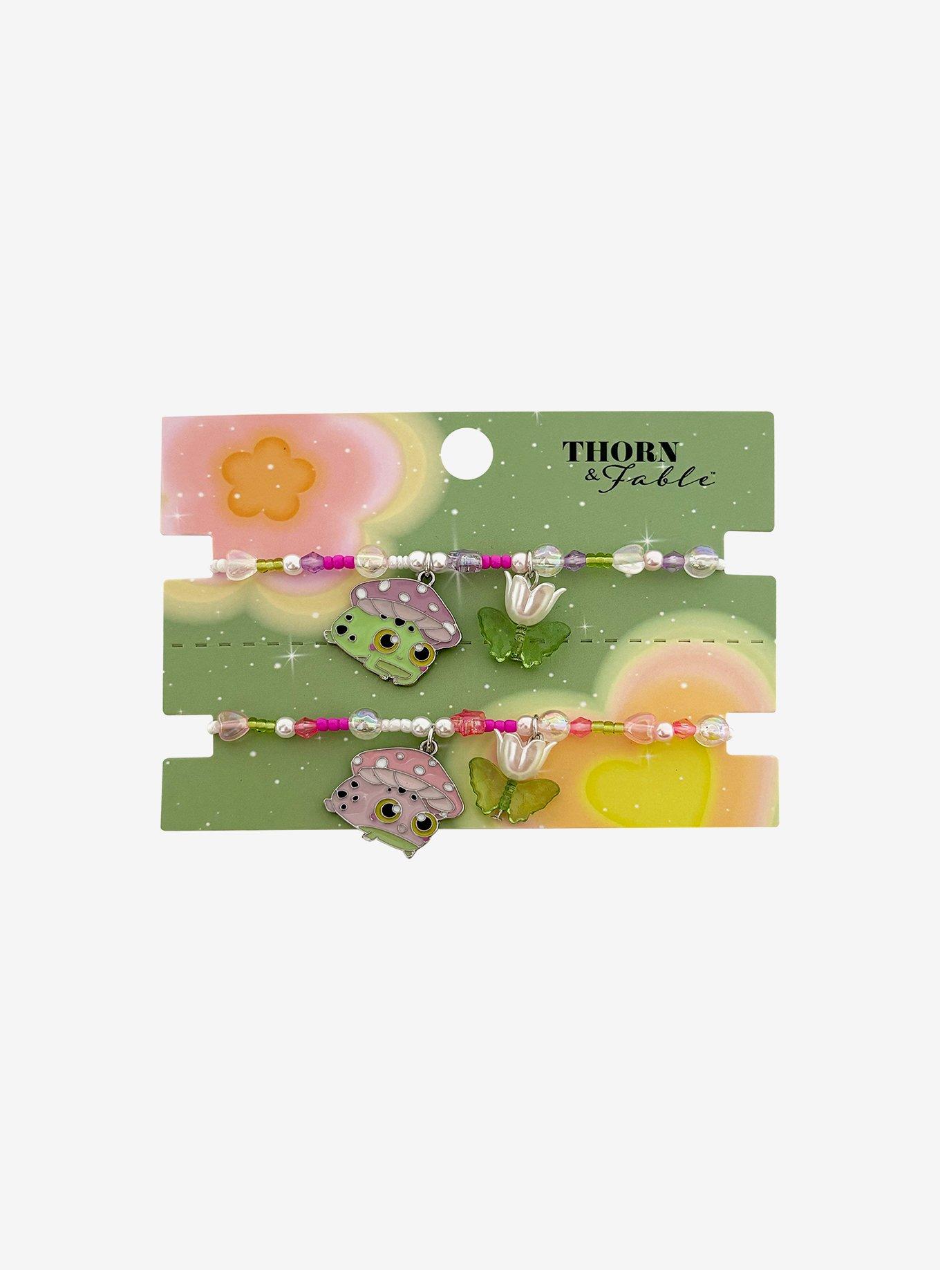 Thorn & Fable Mushroom Frog Beaded Best Friend Bracelet Set, , hi-res