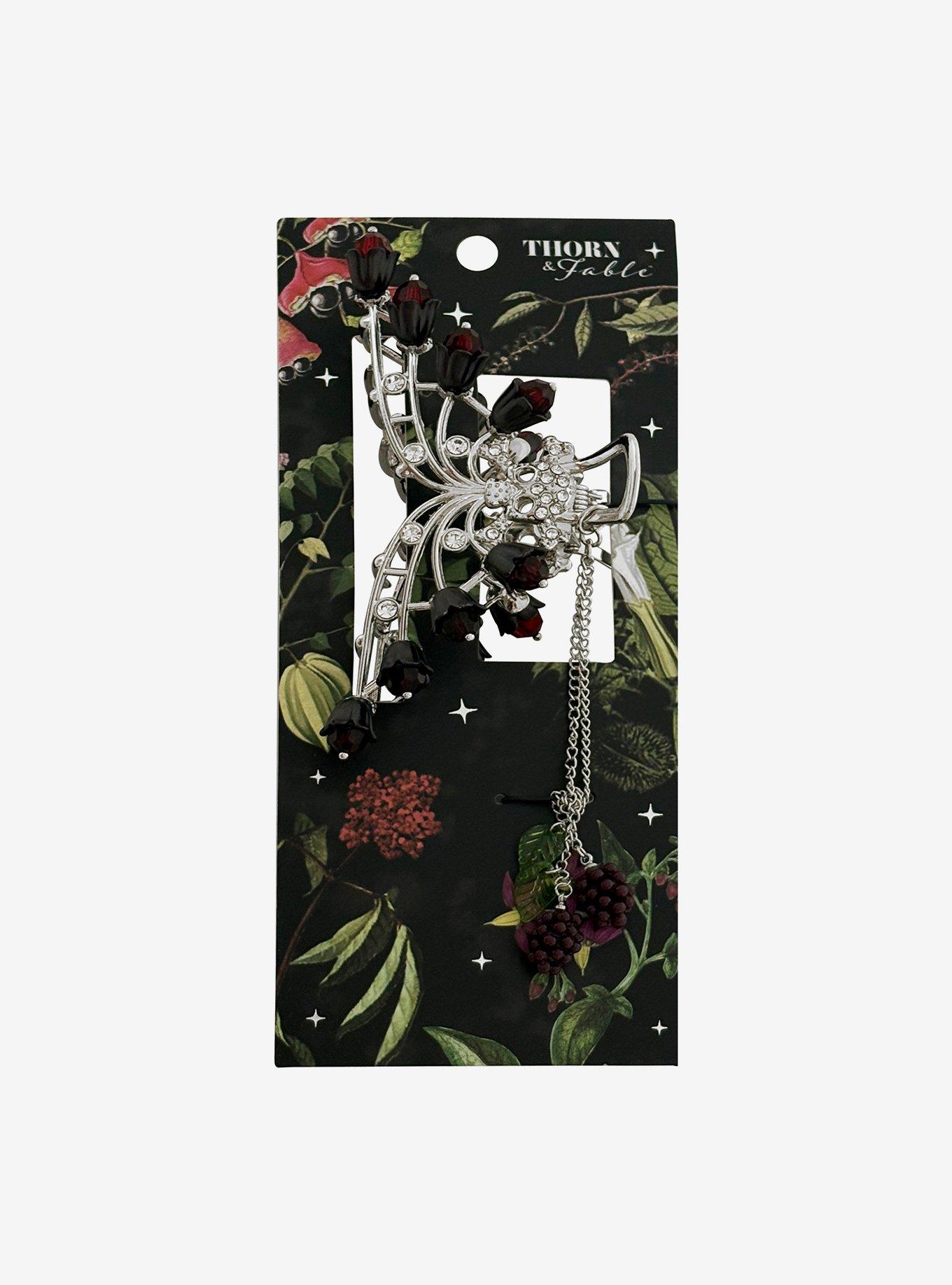 Thorn & Fable Dark Flowers & Jewels Claw Hair Clip, , hi-res