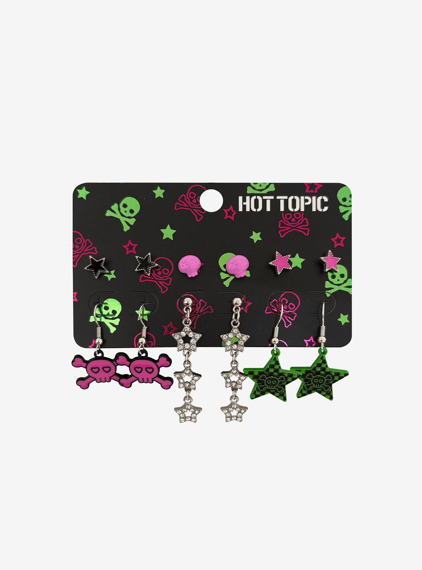 Skull & Star Stud & Drop Earring Set, , hi-res