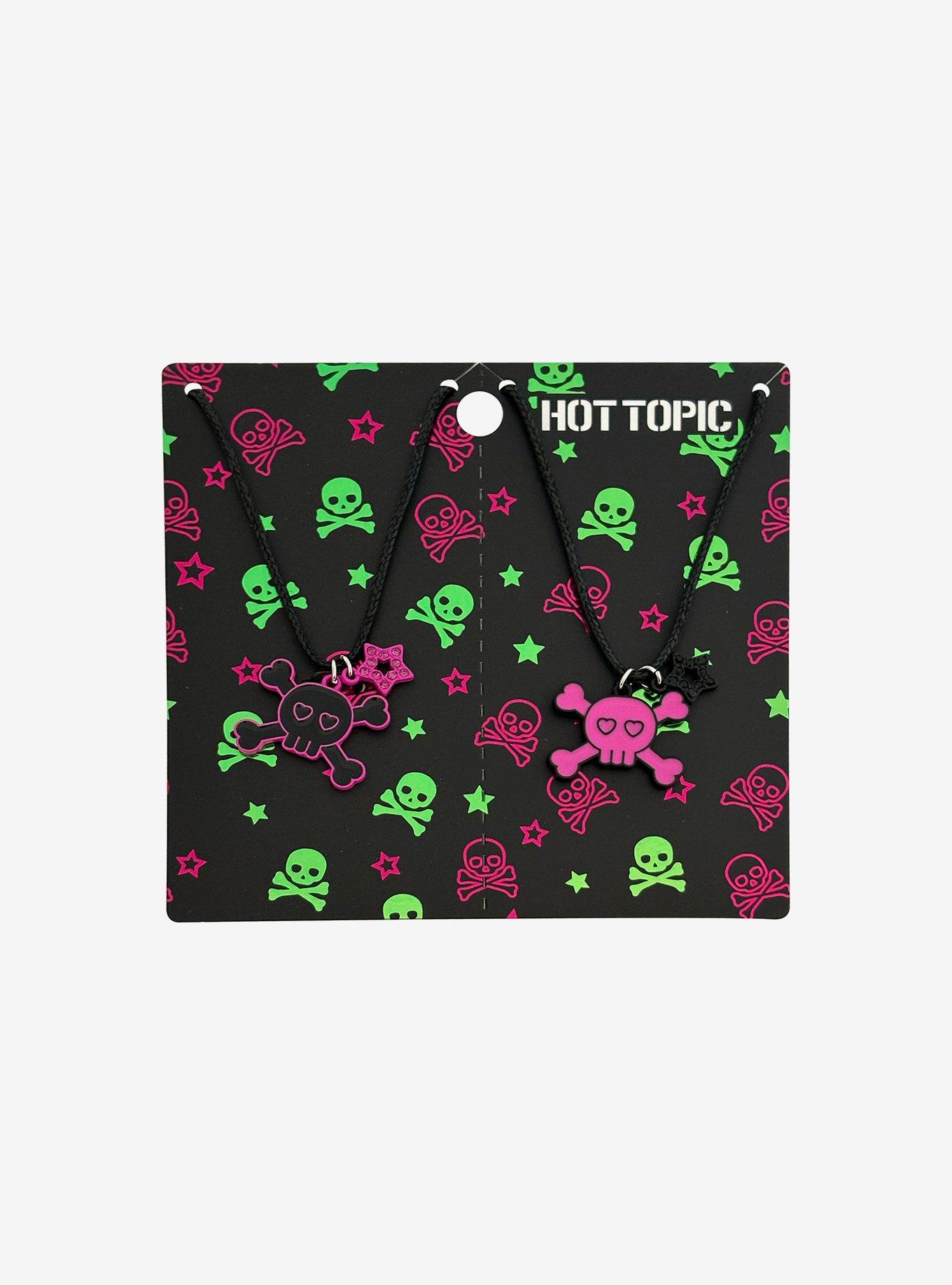 Black & Pink Skull & Crossbones Best Friend Necklace Set, , hi-res