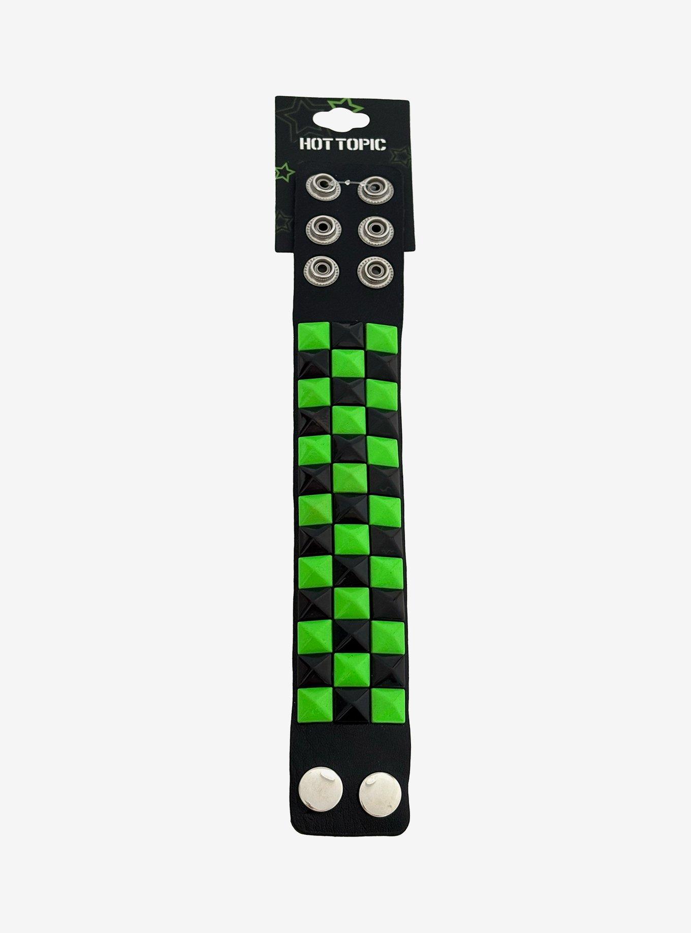 Black & Green Pyramid Stud Cuff Bracelet, , hi-res